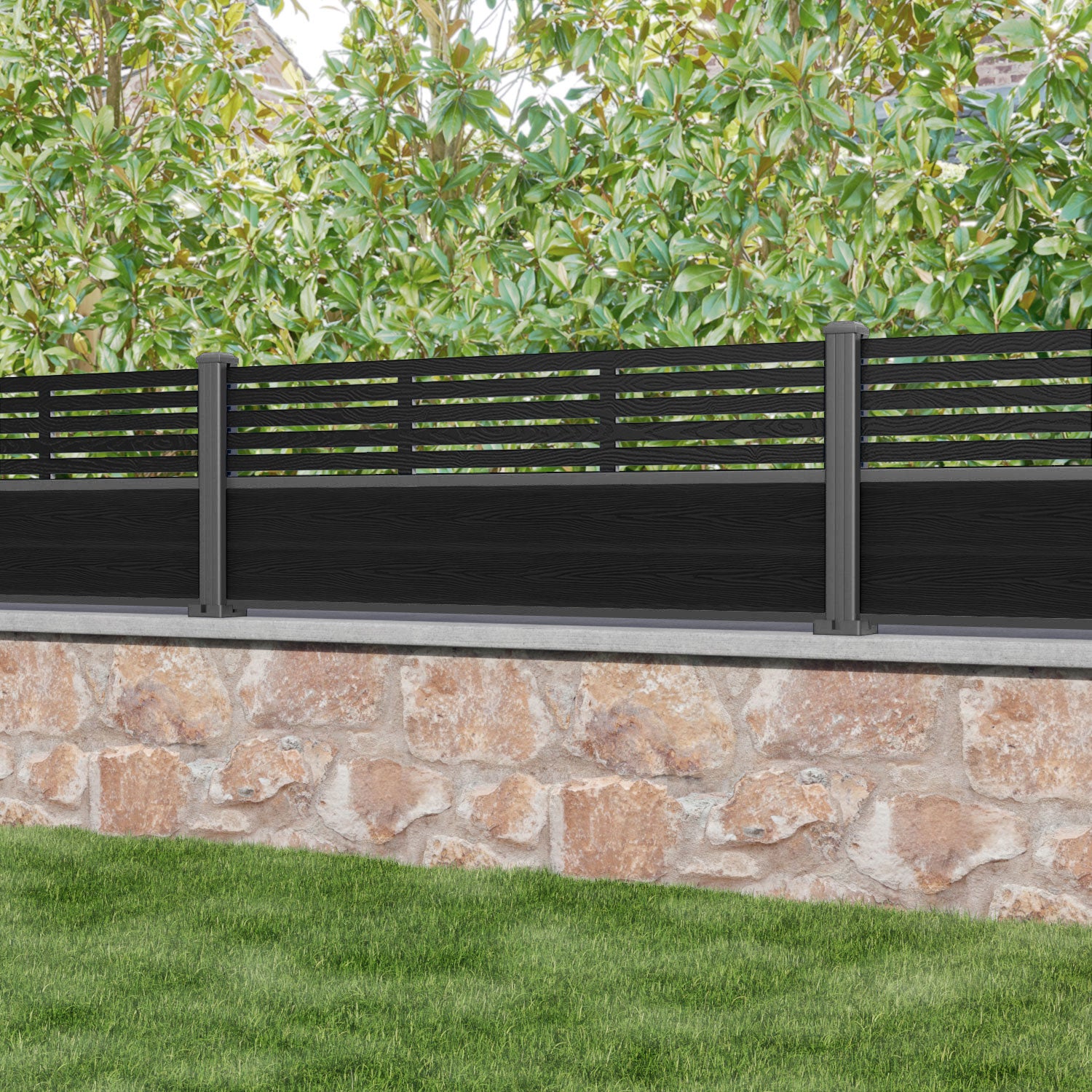Classic Aspen Fence Panel - Black - with our aluminium posts