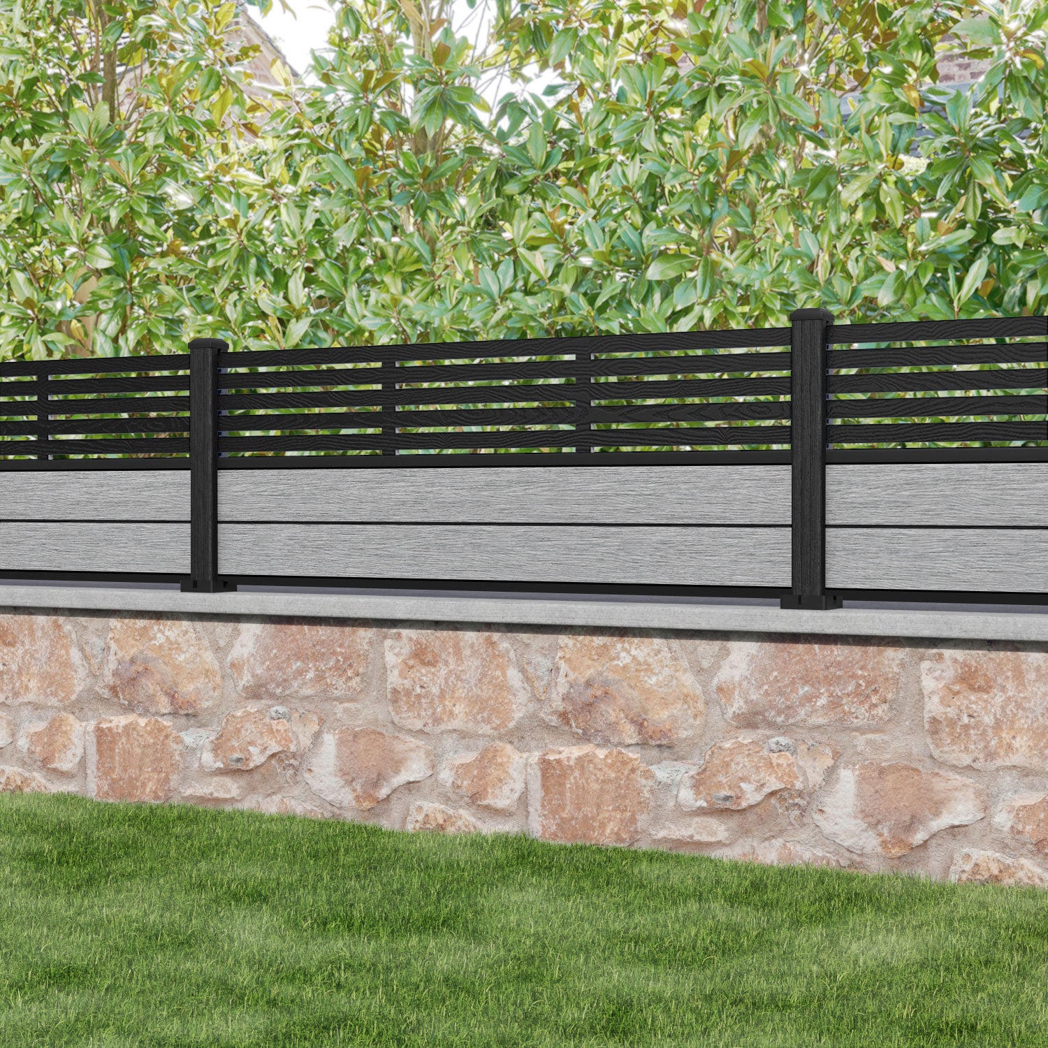 Fusion Aspen Fence Panel - Light Grey - with our composite posts