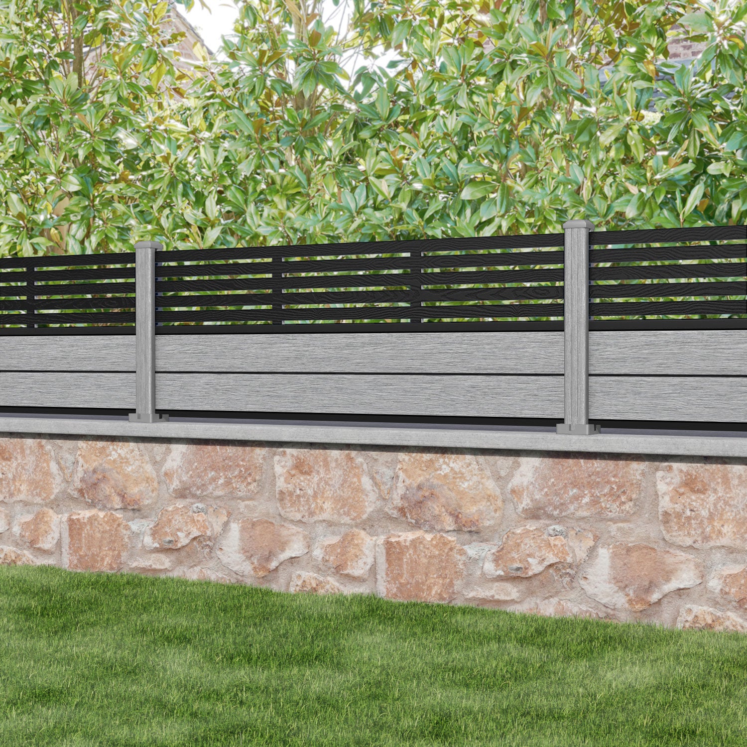 Fusion Aspen Fence Panel - Light Grey - with our composite posts
