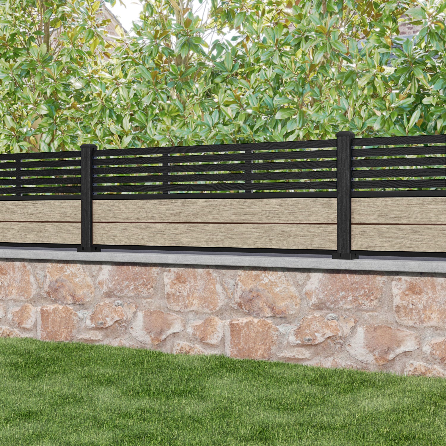 Fusion Aspen Fence Panel - Light Oak - with our composite posts