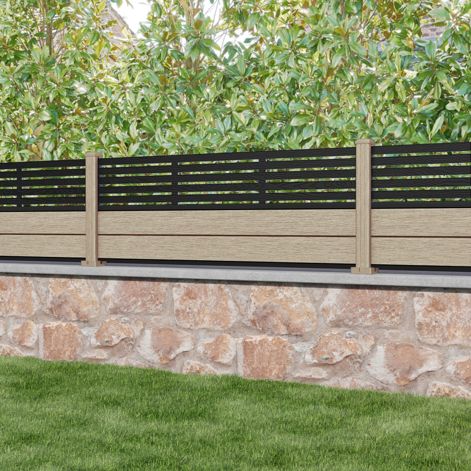 Fusion Aspen Fence Panel - Light Oak - with our composite posts