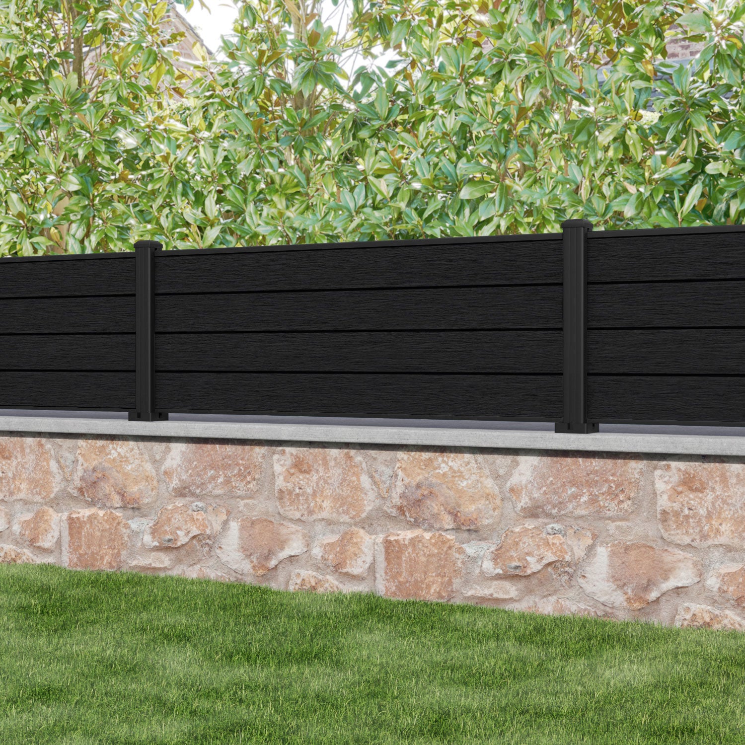 Fusion Fence Panel - Black - with our aluminium posts