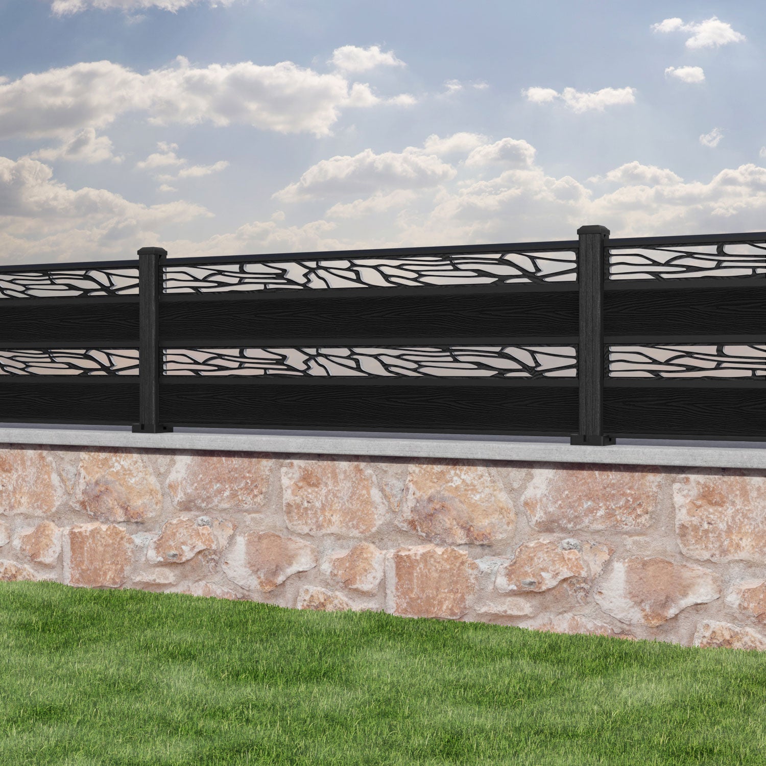 Classic Shatter Split Screen Fence Panel - Black - with our composite posts