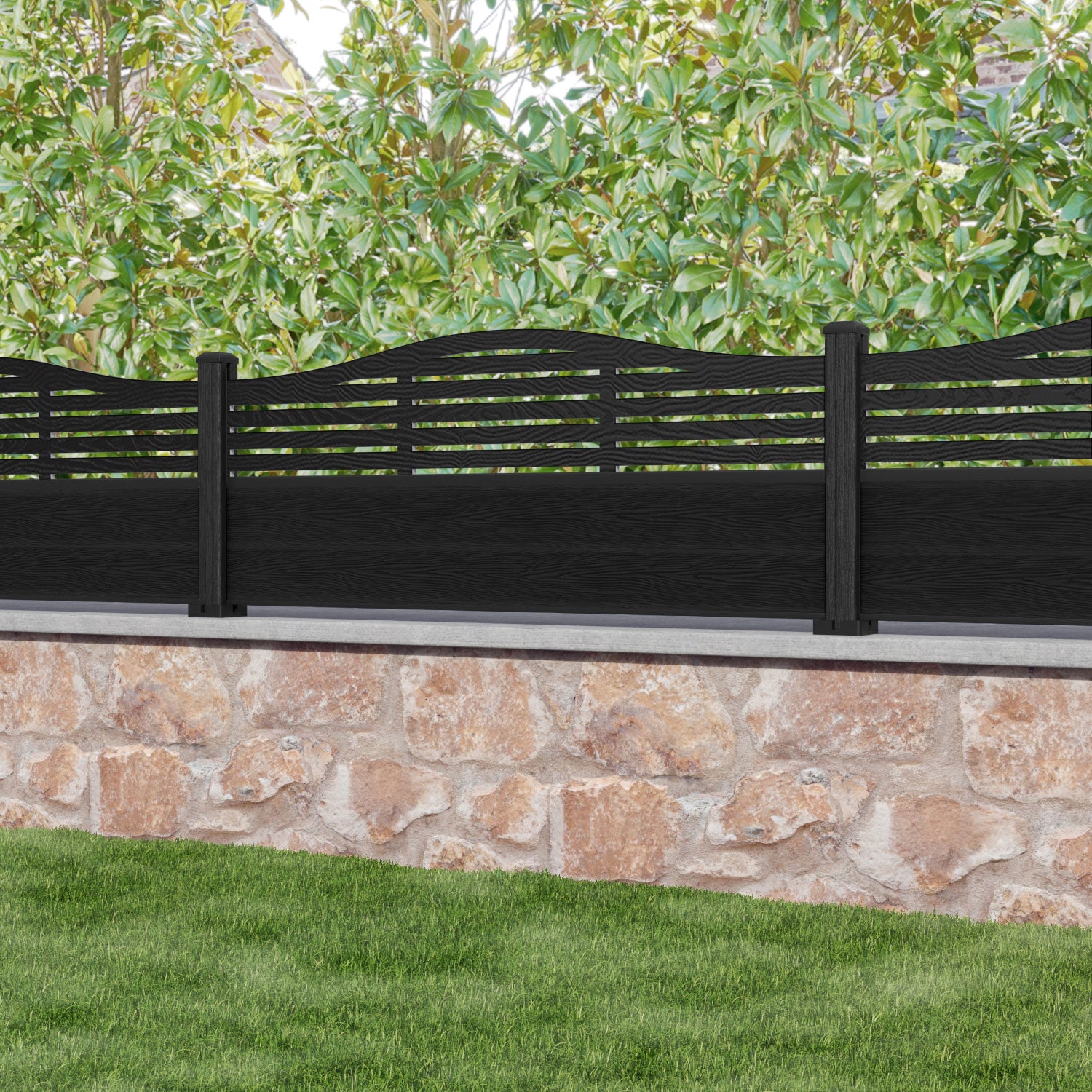 Classic Aspen Curved Top Fence Panel - Black - with our composite posts