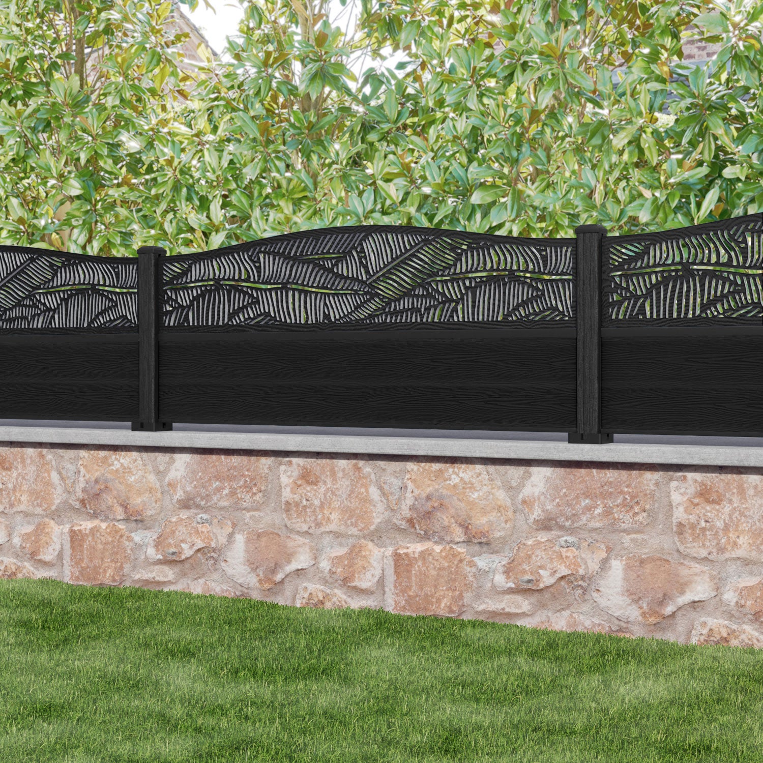 Classic Feather Curved Top Fence Panel - Black - with our composite posts