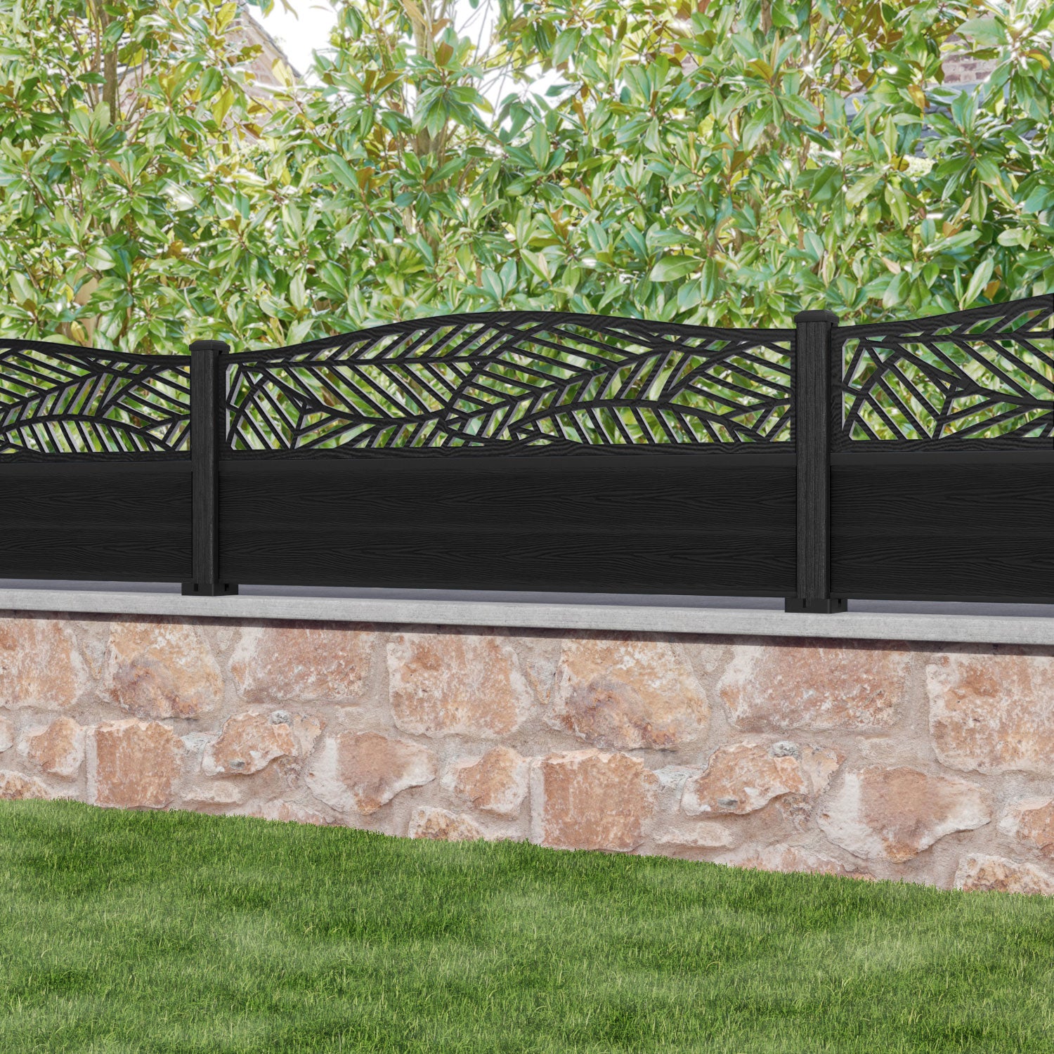 Classic Habitat Curved Top Fence Panel - Black - with our composite posts