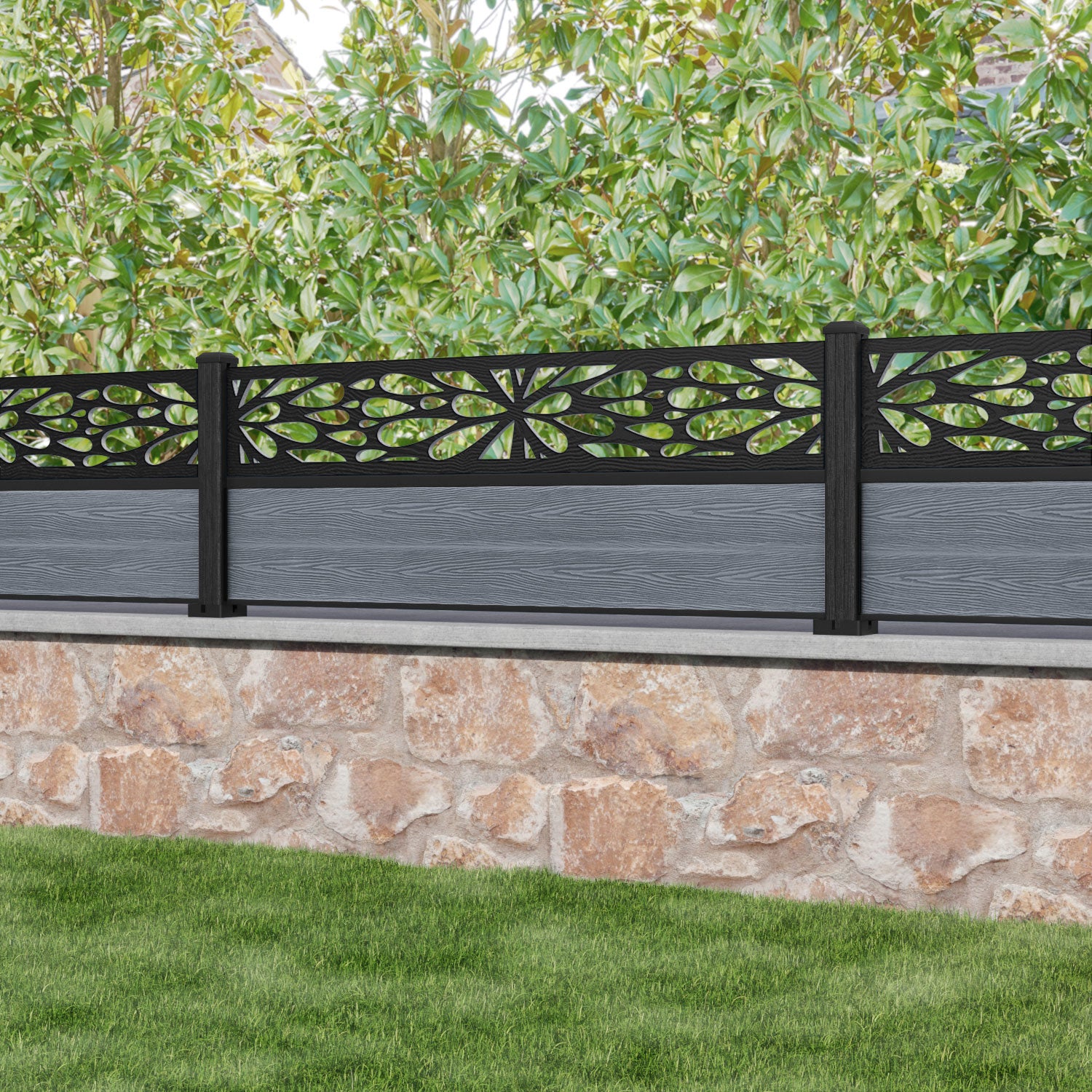 Classic Blossom Fence Panel - Anthracite - with our composite posts