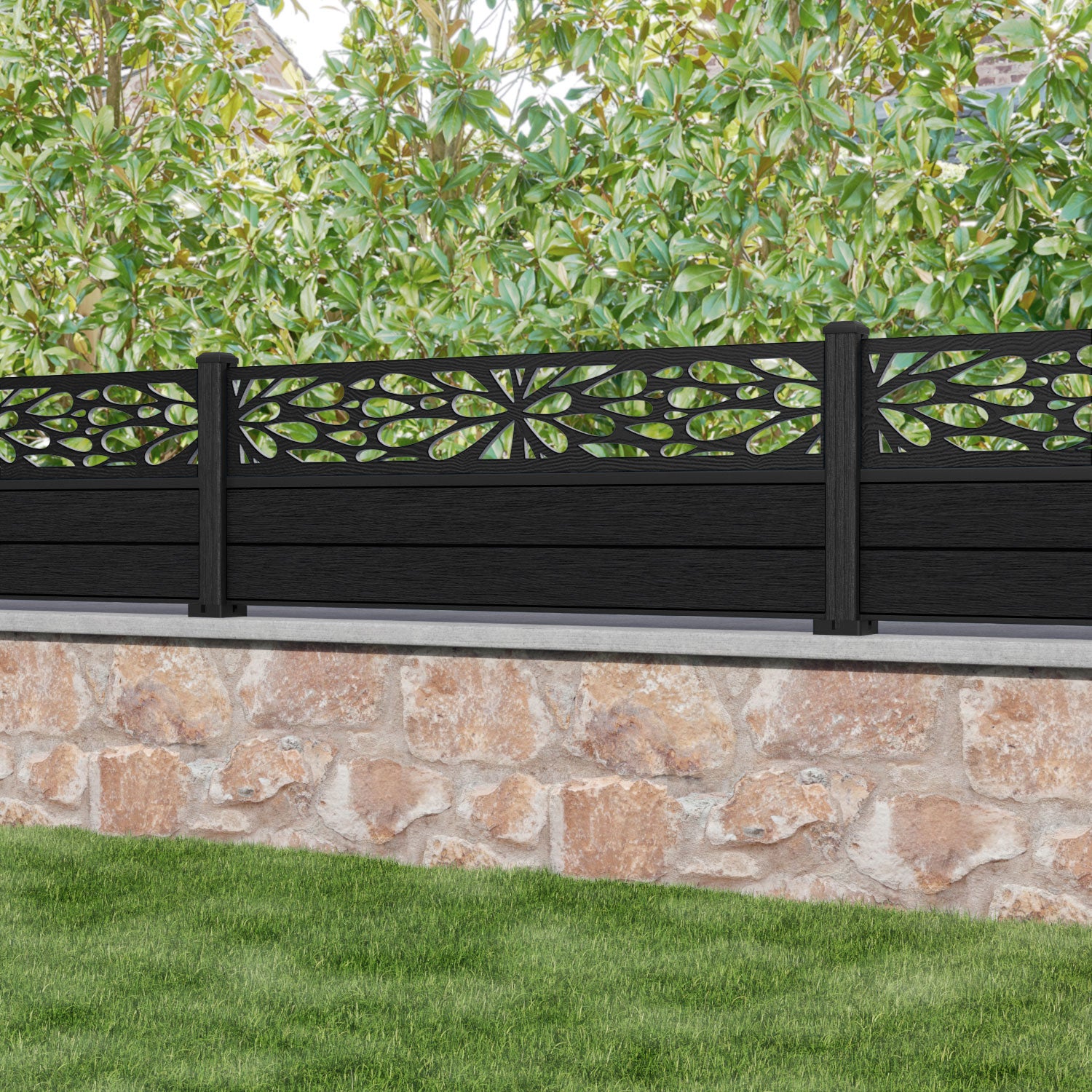 Fusion Blossom Fence Panel - Black - with our composite posts