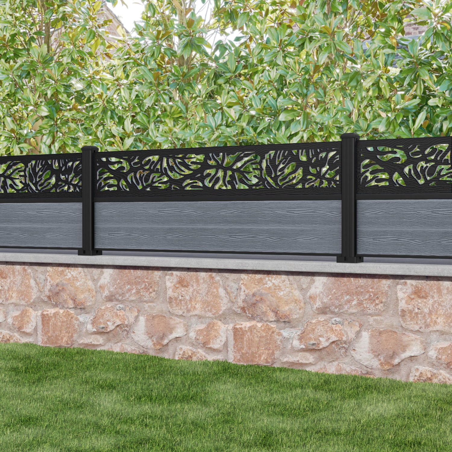 Classic Botanic Fence Panel - Anthracite - with our aluminium posts