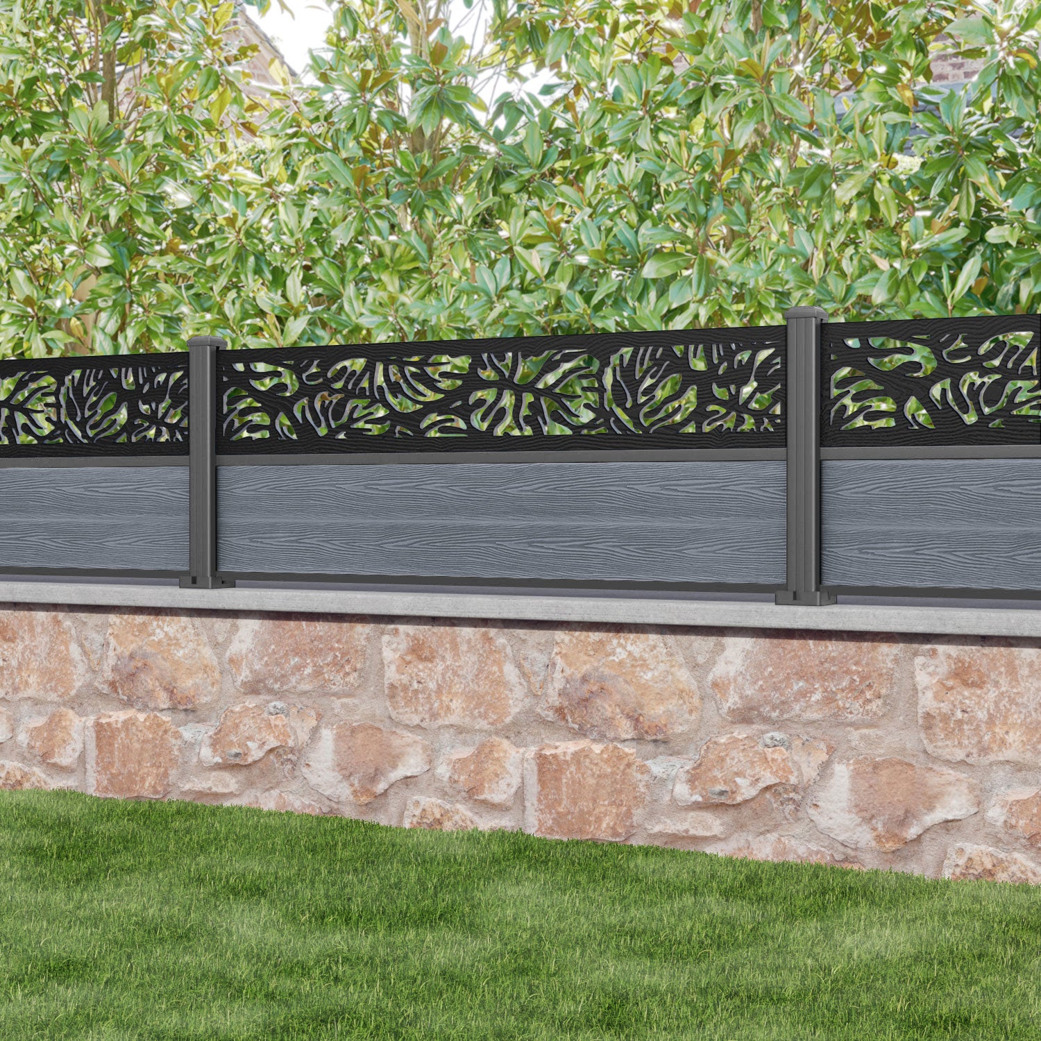 Classic Botanic Fence Panel - Anthracite - with our aluminium posts