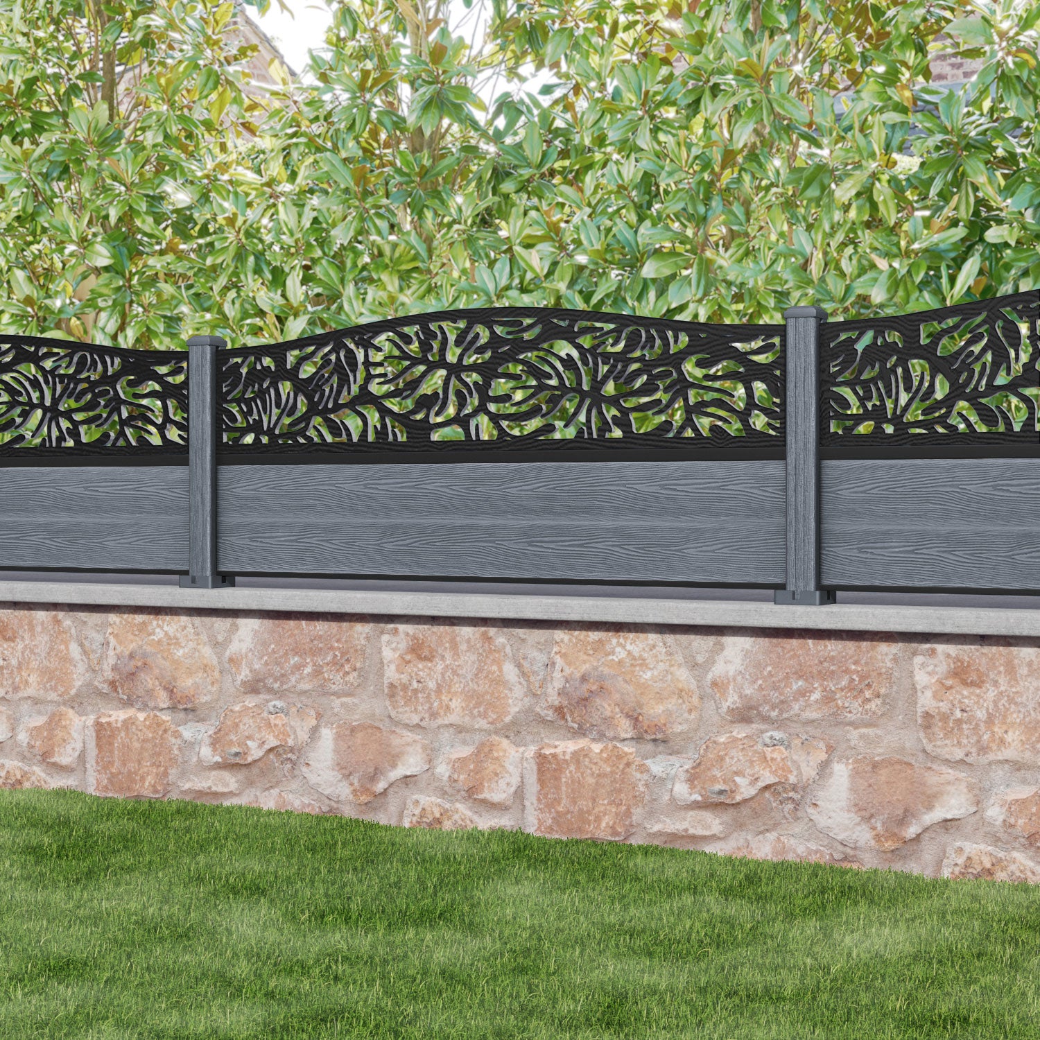 Classic Botanic Curved Top Fence Panel - Anthracite - with our composite posts