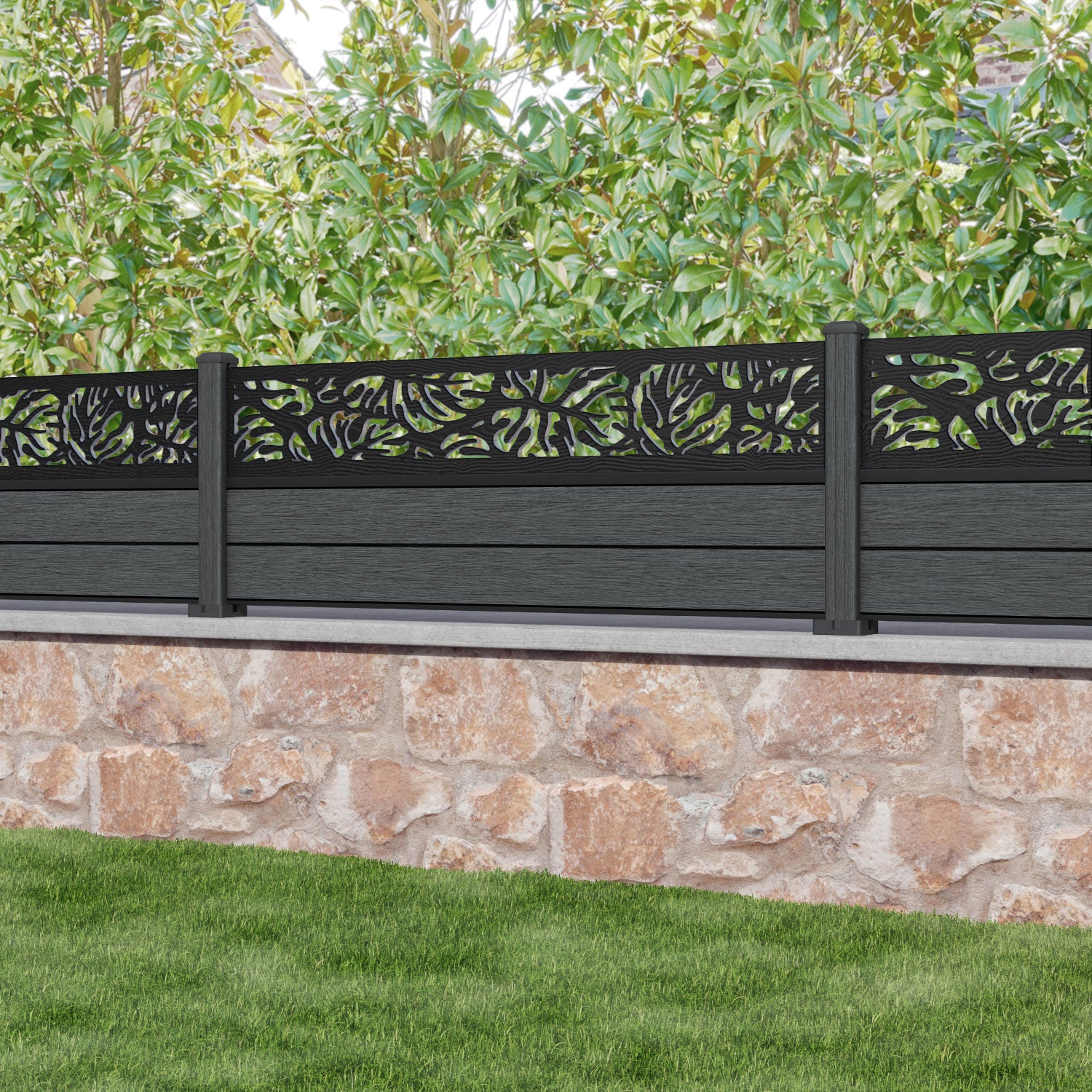 Fusion Botanic Fence Panel - Dark Grey - with our composite posts
