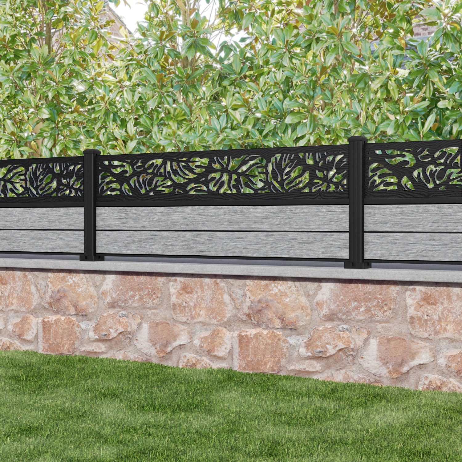 Fusion Botanic Fence Panel - Light Grey - with our aluminium posts