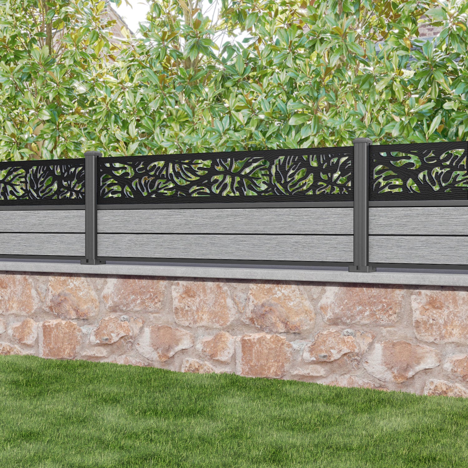 Fusion Botanic Fence Panel - Light Grey - with our aluminium posts