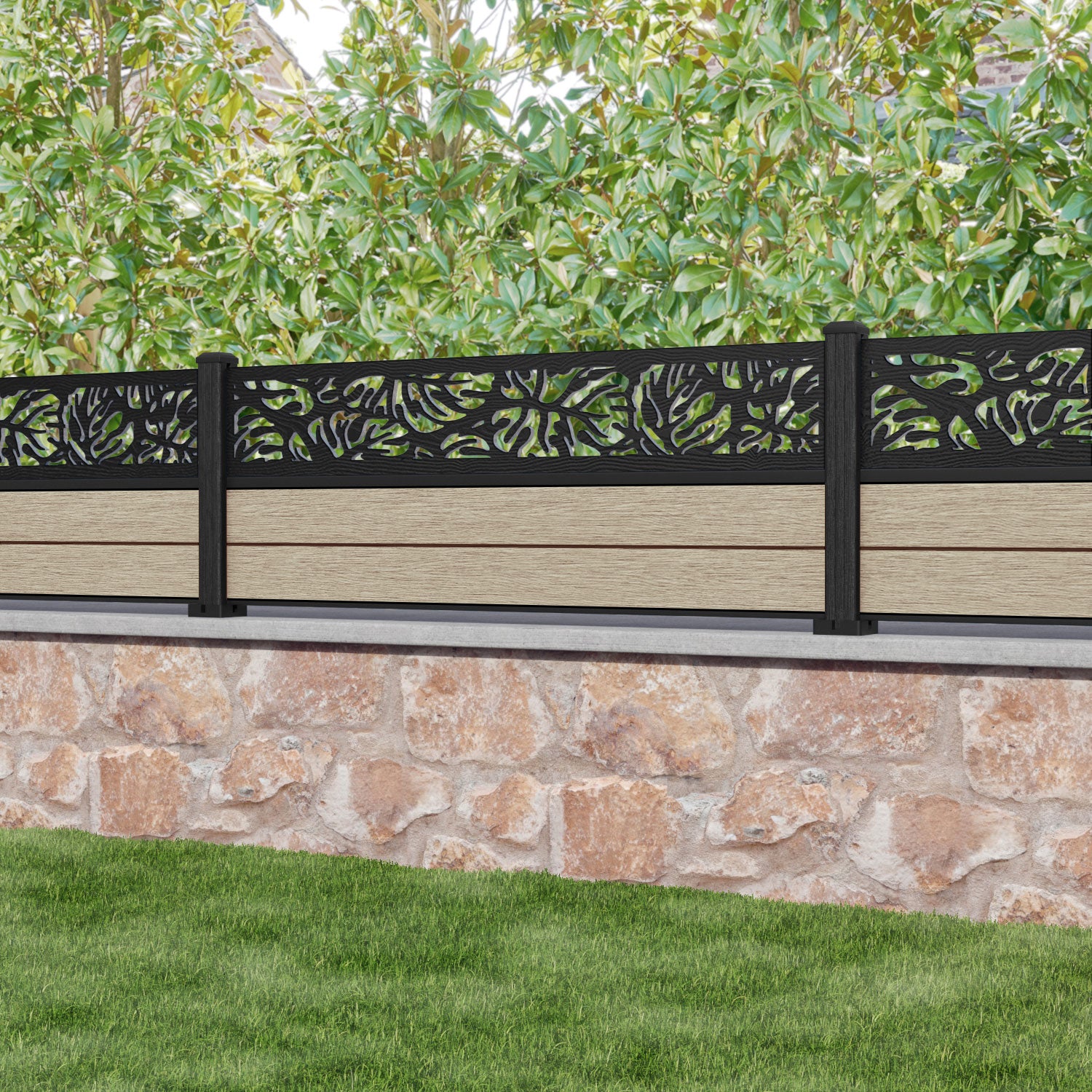 Fusion Botanic Fence Panel - Light Oak - with our composite posts