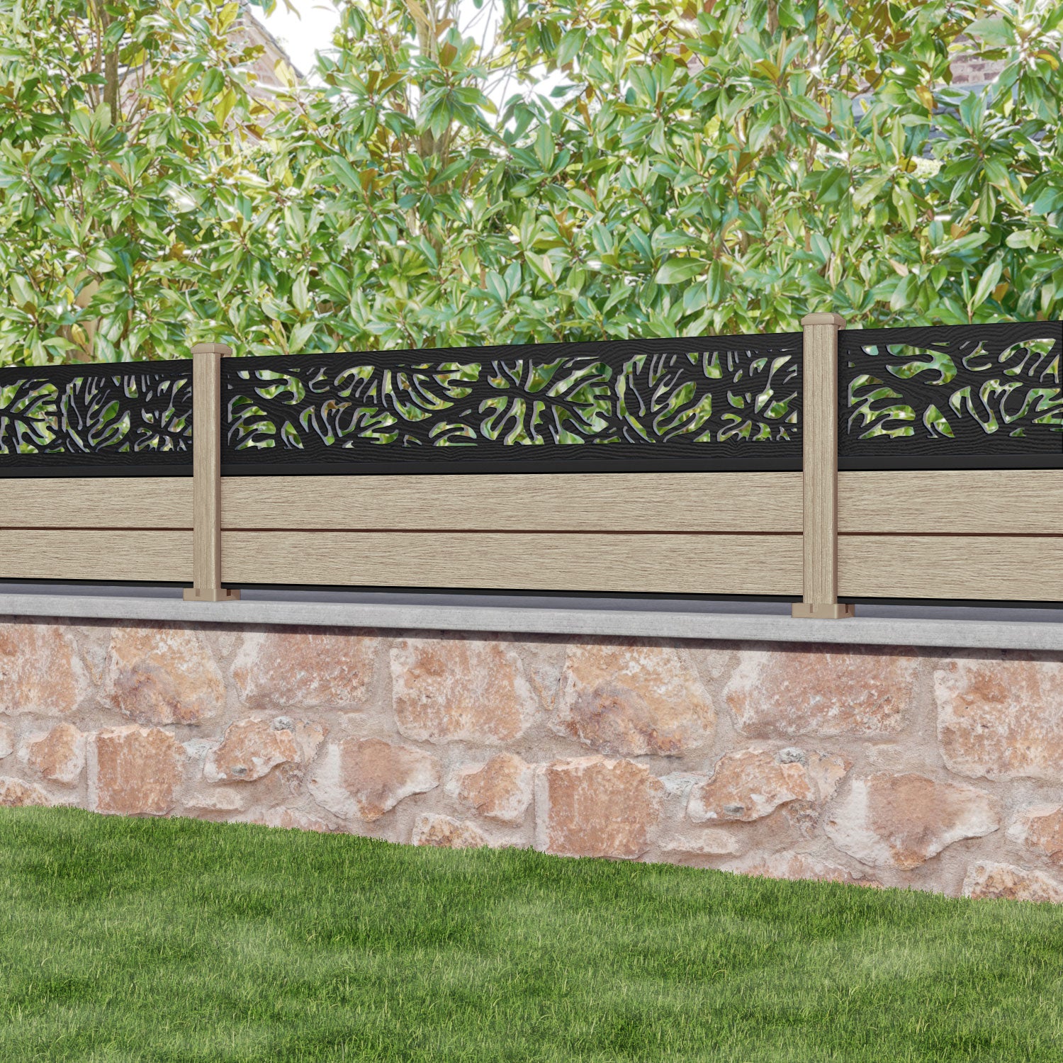 Fusion Botanic Fence Panel - Light Oak - with our composite posts