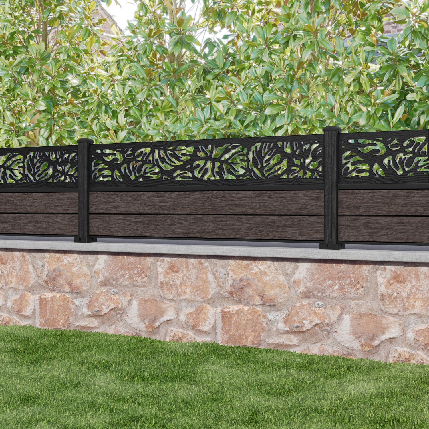 Fusion Botanic Fence Panel - Mid Brown - with our composite posts