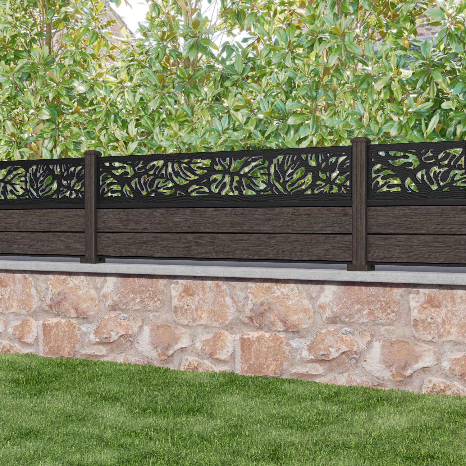 Fusion Botanic Fence Panel - Mid Brown - with our composite posts