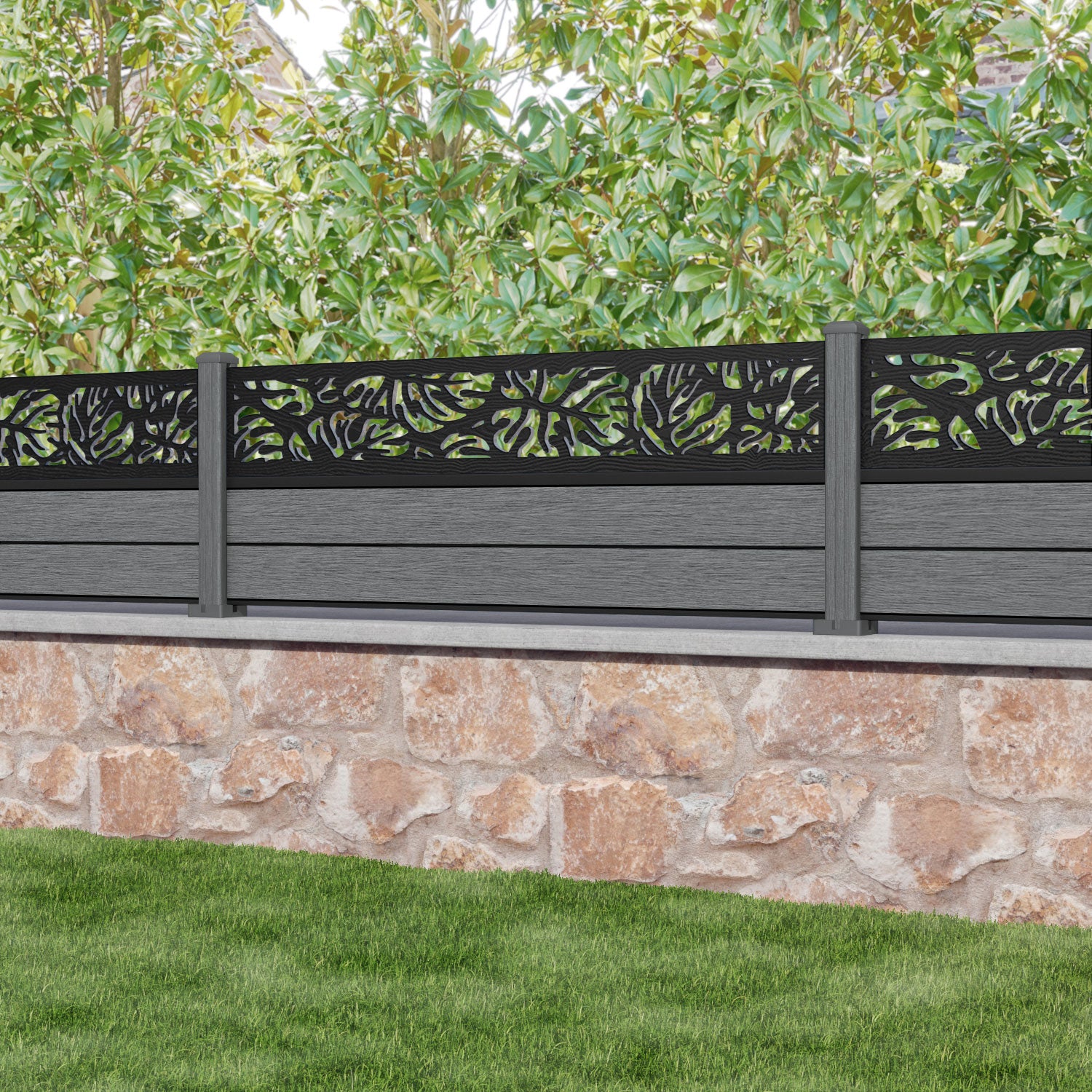 Fusion Botanic Fence Panel - Mid Grey - with our composite posts