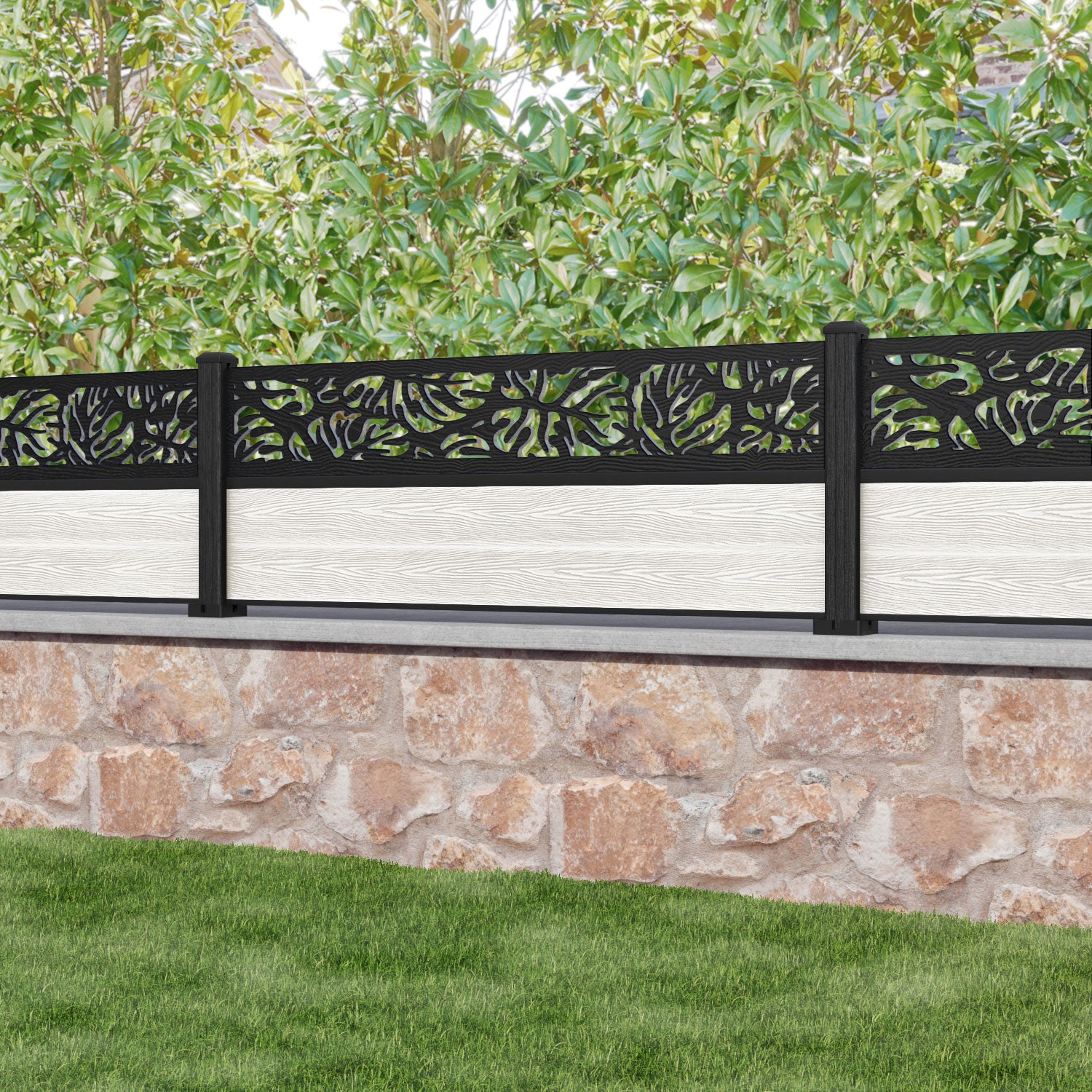 Classic Botanic Fence Panel - Light Stone - with our composite posts