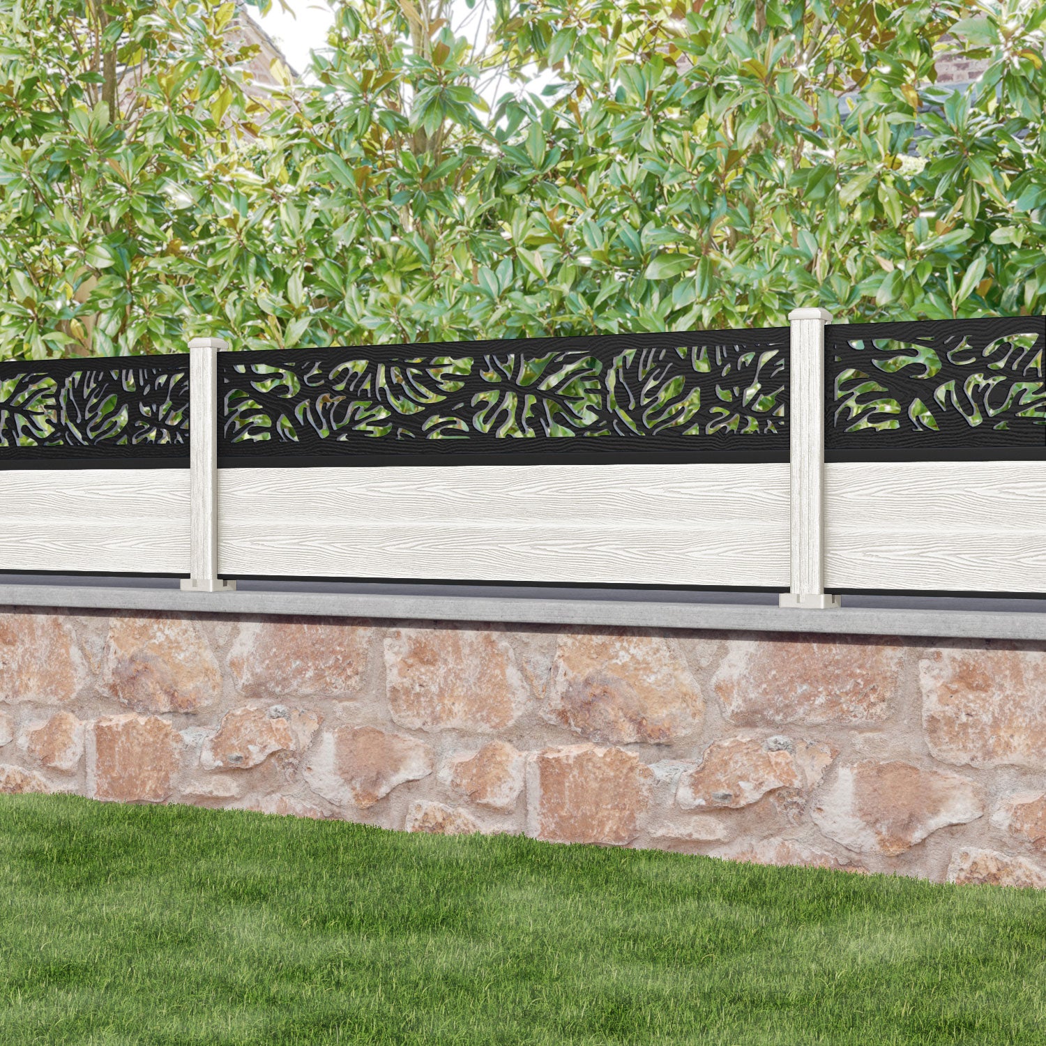 Classic Botanic Fence Panel - Light Stone - with our composite posts