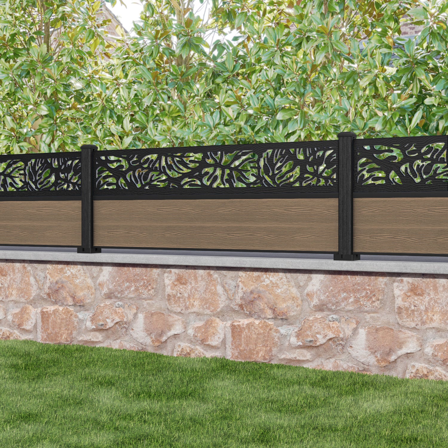 Classic Botanic Fence Panel - Teak - with our composite posts