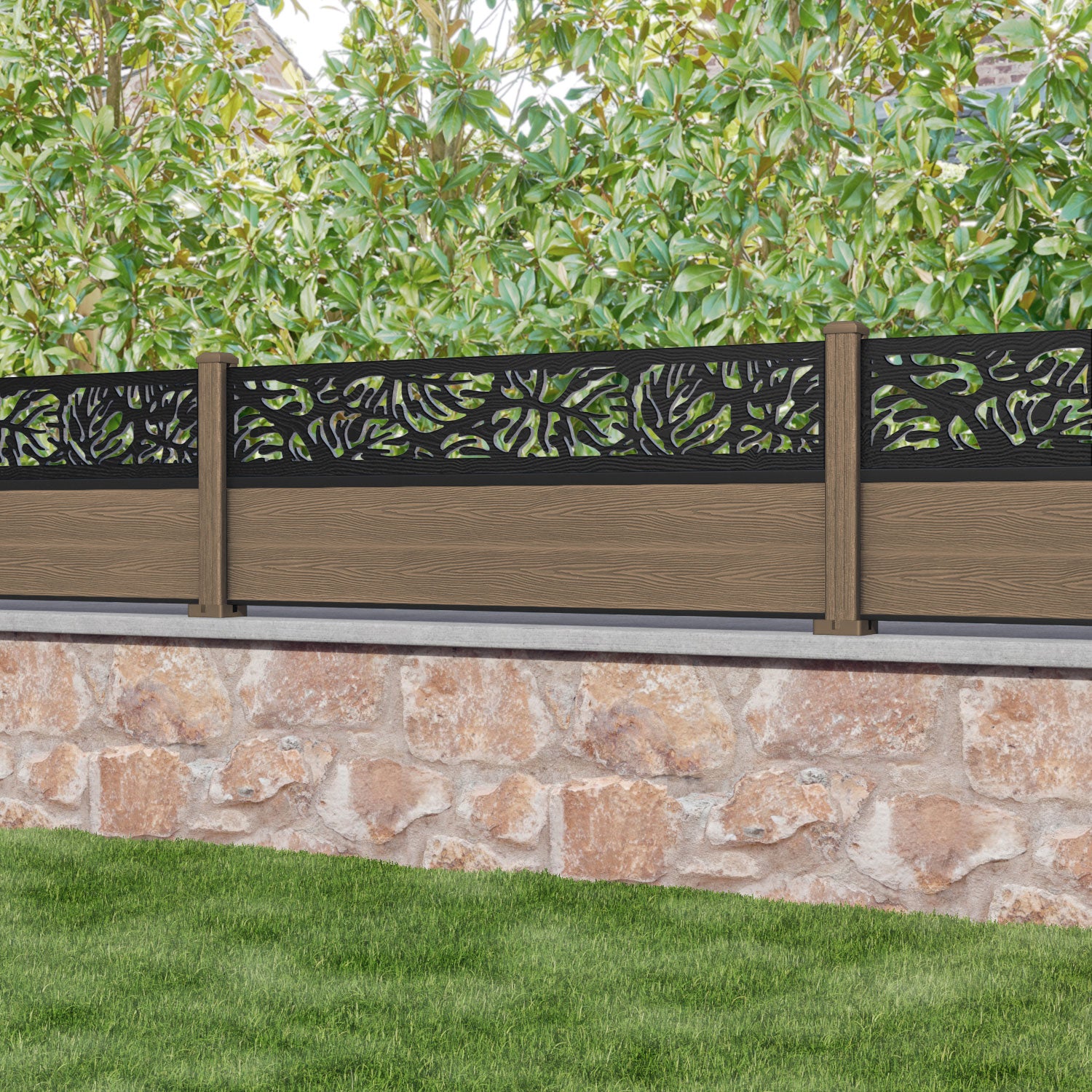 Classic Botanic Fence Panel - Teak - with our composite posts
