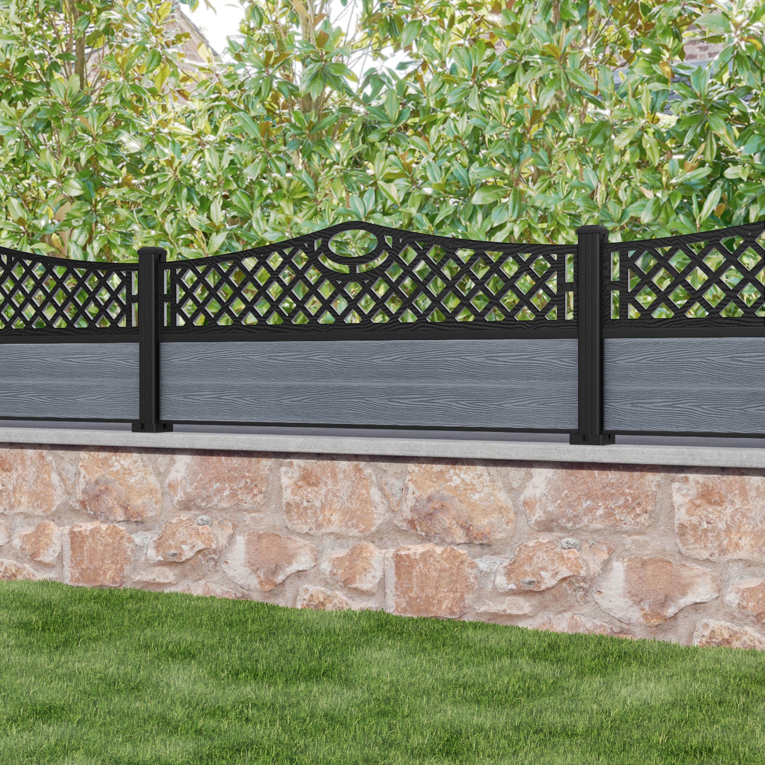 Classic Oxford Curved Top Fence Panel - Anthracite - with our aluminium posts