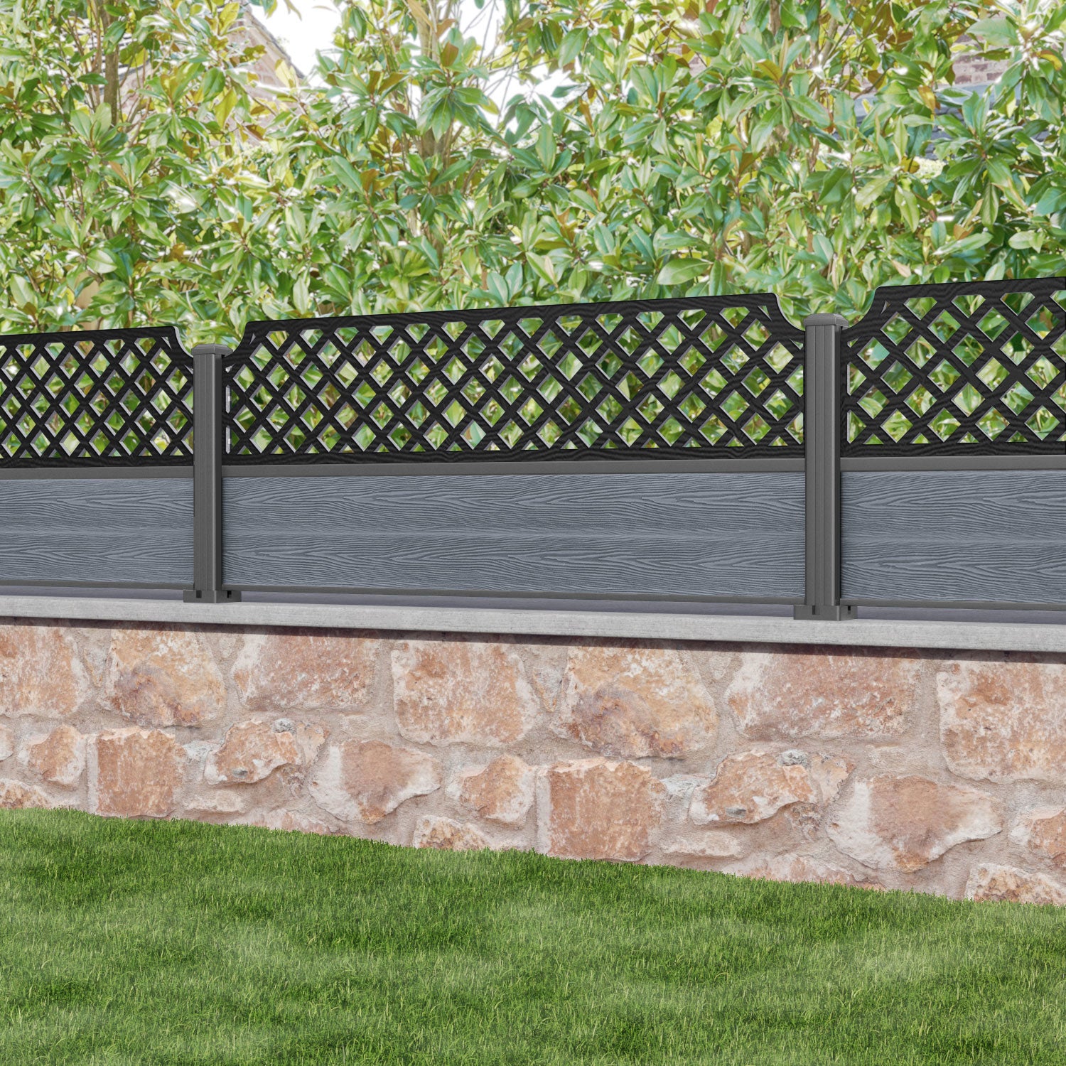 Classic Regal Hive Fence Panel - Anthracite - with our aluminium posts