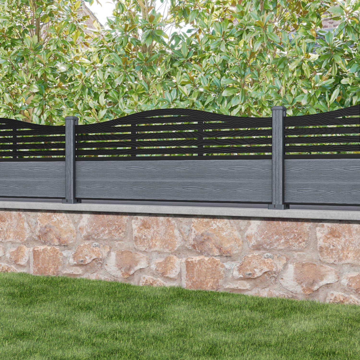 Classic Aspen Curved Top Fence Panel - Anthracite - with our composite posts