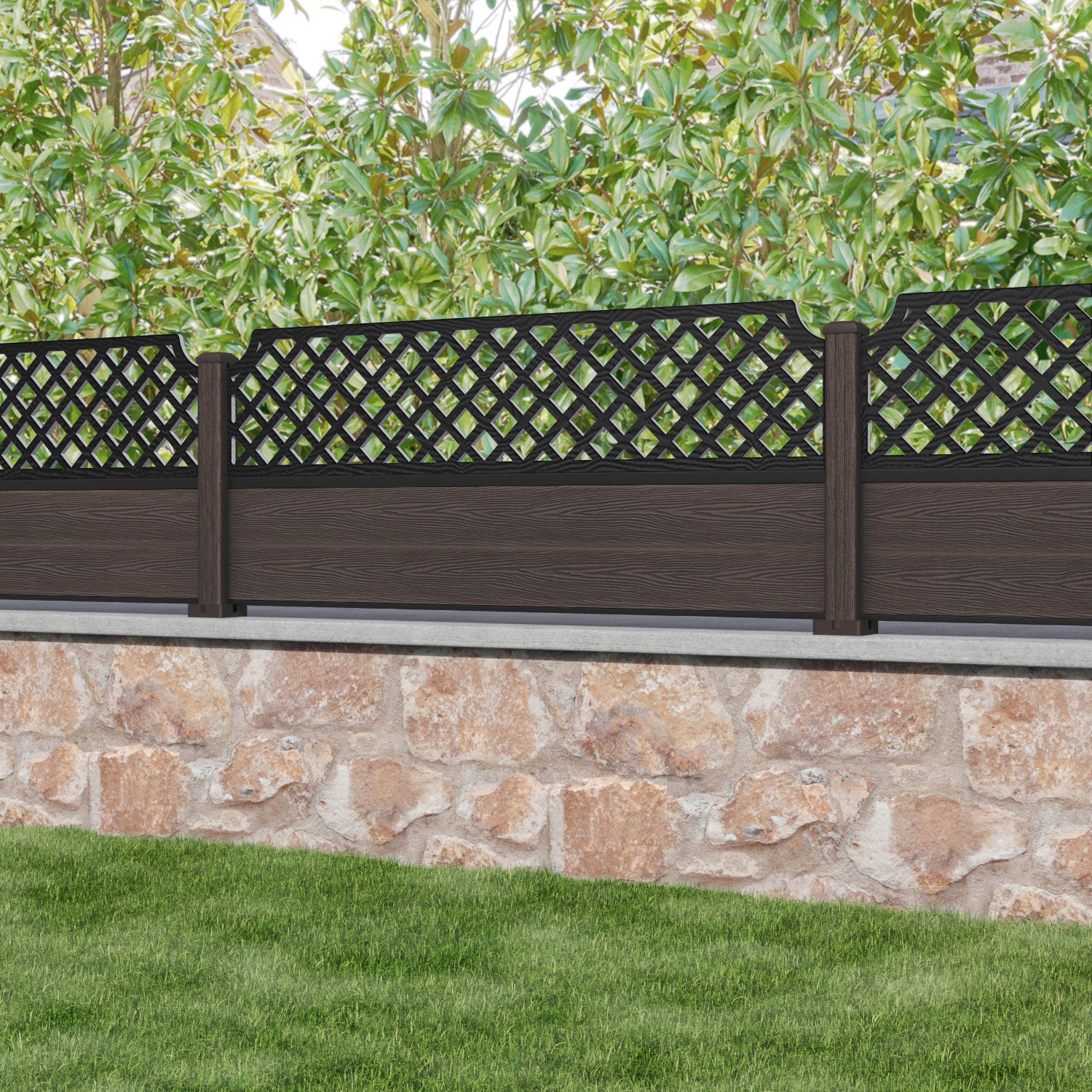 Classic Regal Hive Fence Panel - Mid Brown - with our composite posts