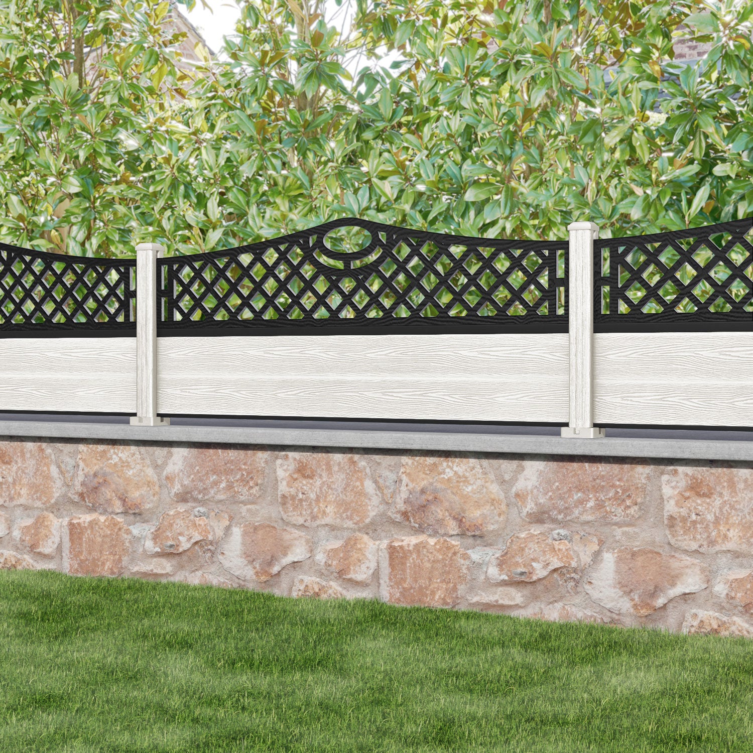 Classic Oxford Curved Top Fence Panel - Light Stone - with our composite posts