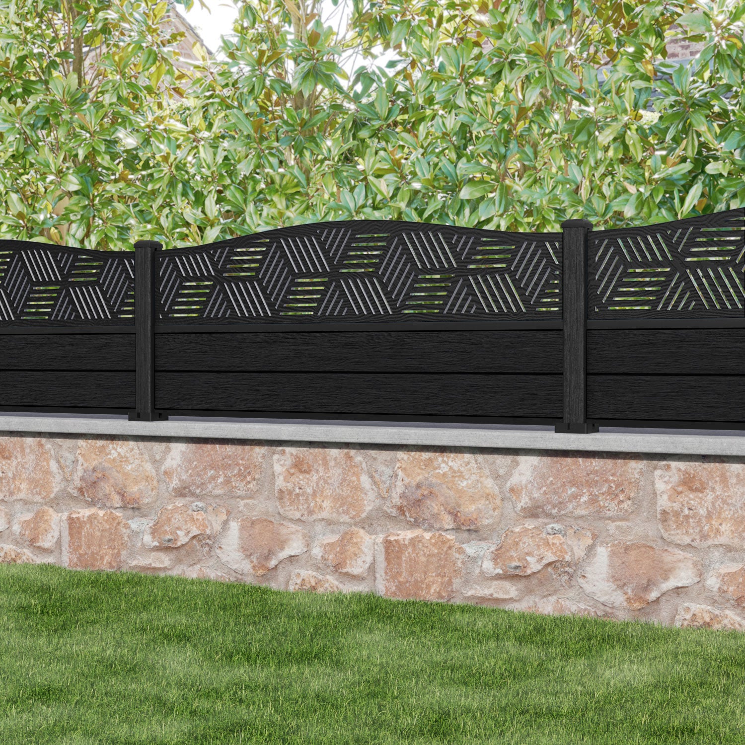 Fusion Cubed Curved Top Fence Panel - Black - with our composite posts