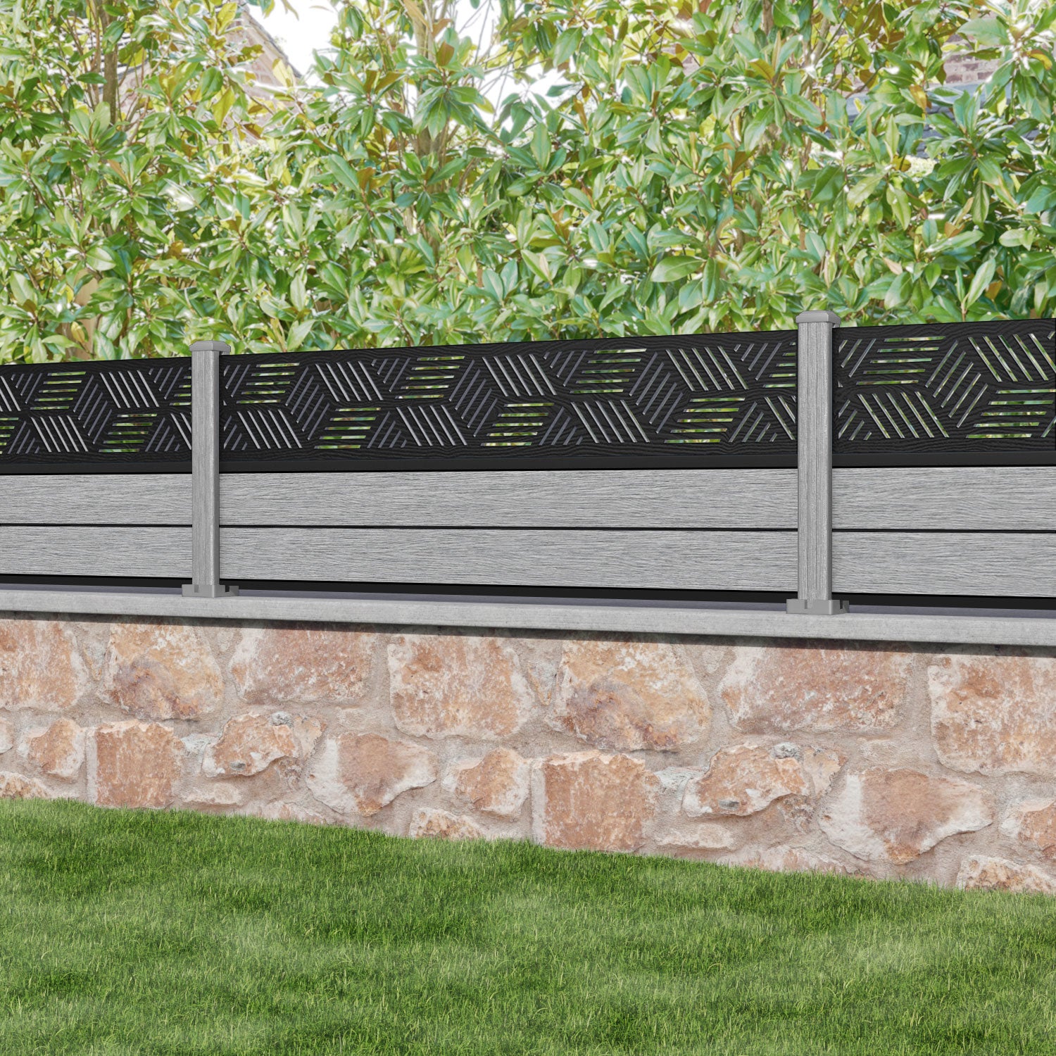 Fusion Cubed Fence Panel - Light Grey - with our composite posts