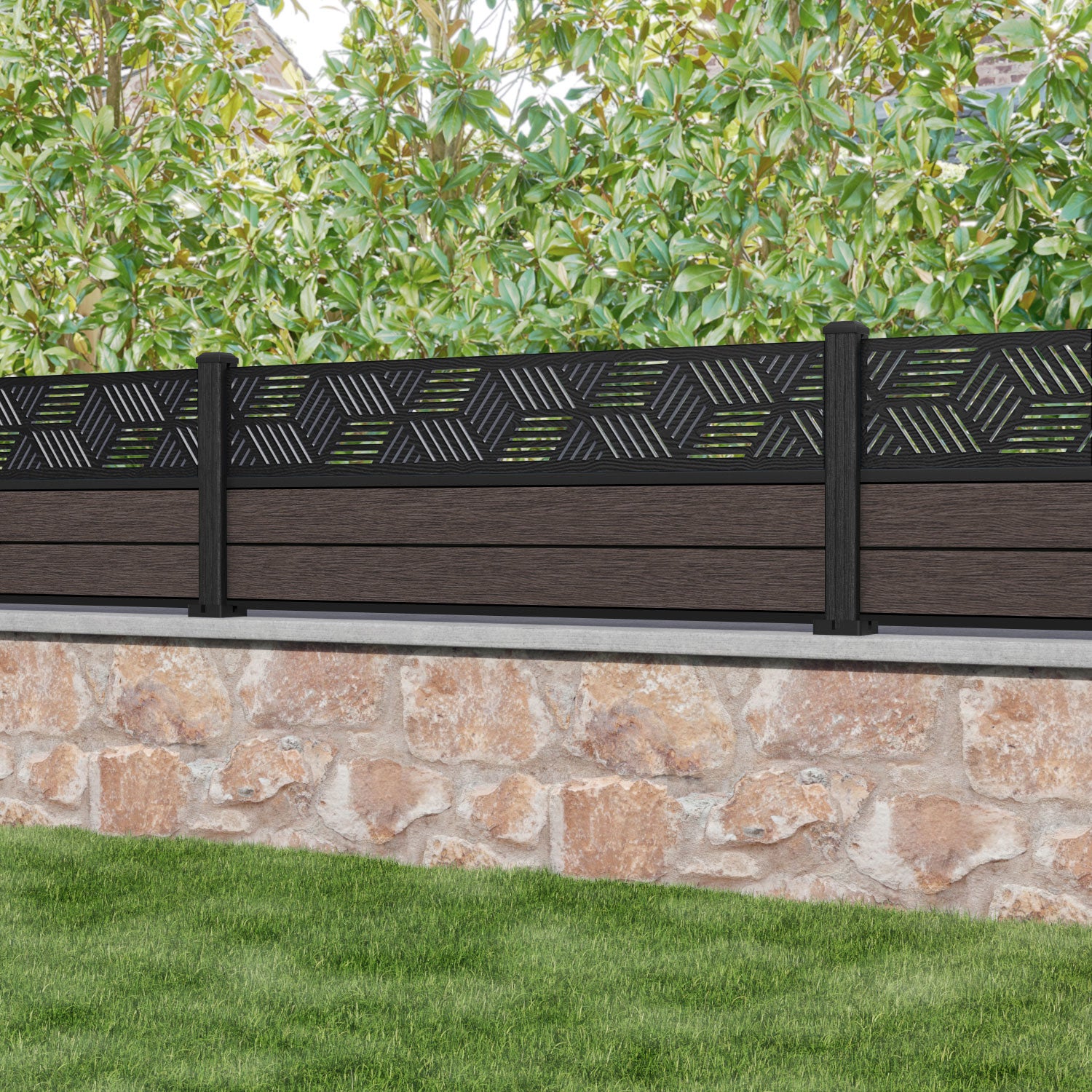 Fusion Cubed Fence Panel - Mid Brown - with our composite posts