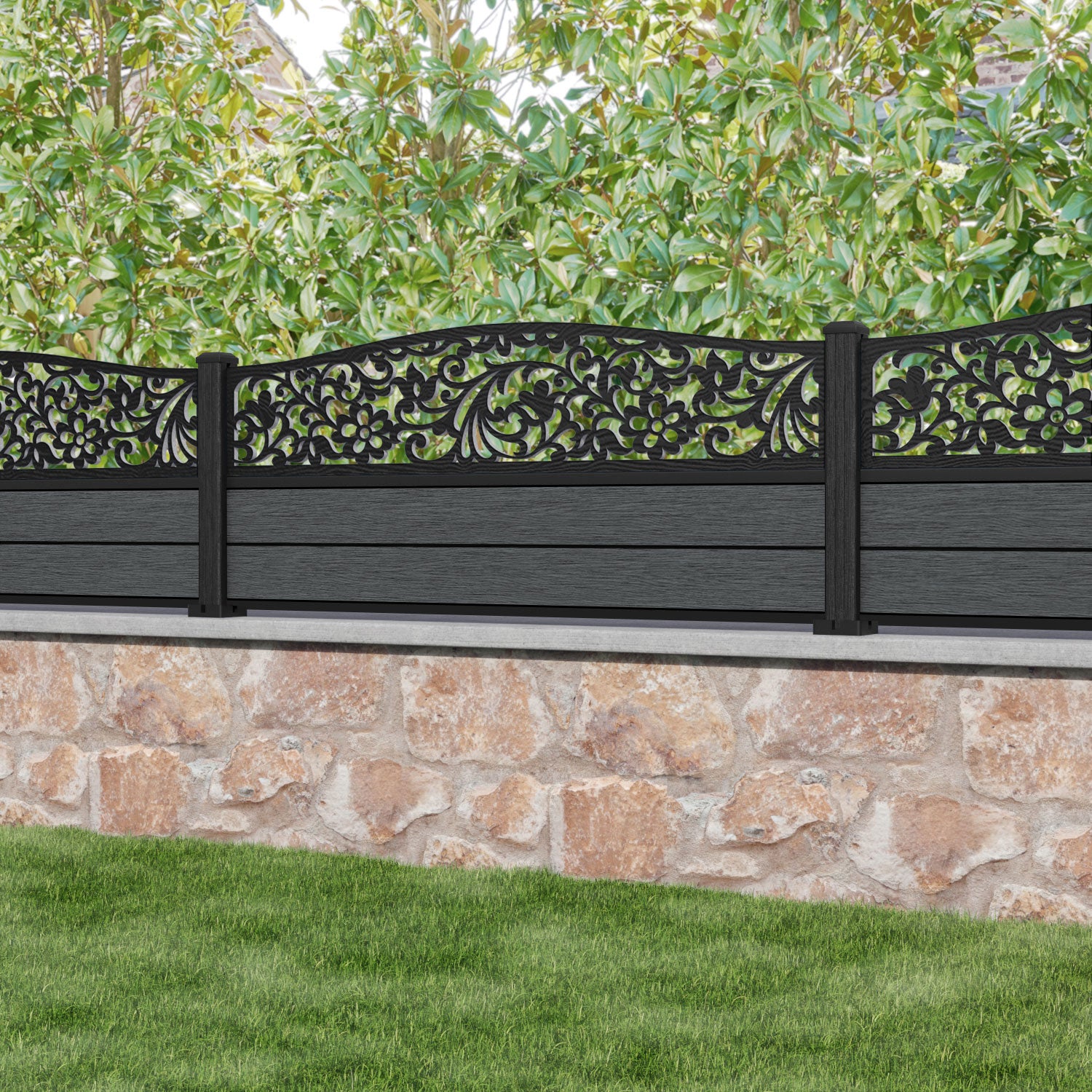 Fusion Eden Curved Top Fence Panel - Dark Grey - with our composite posts