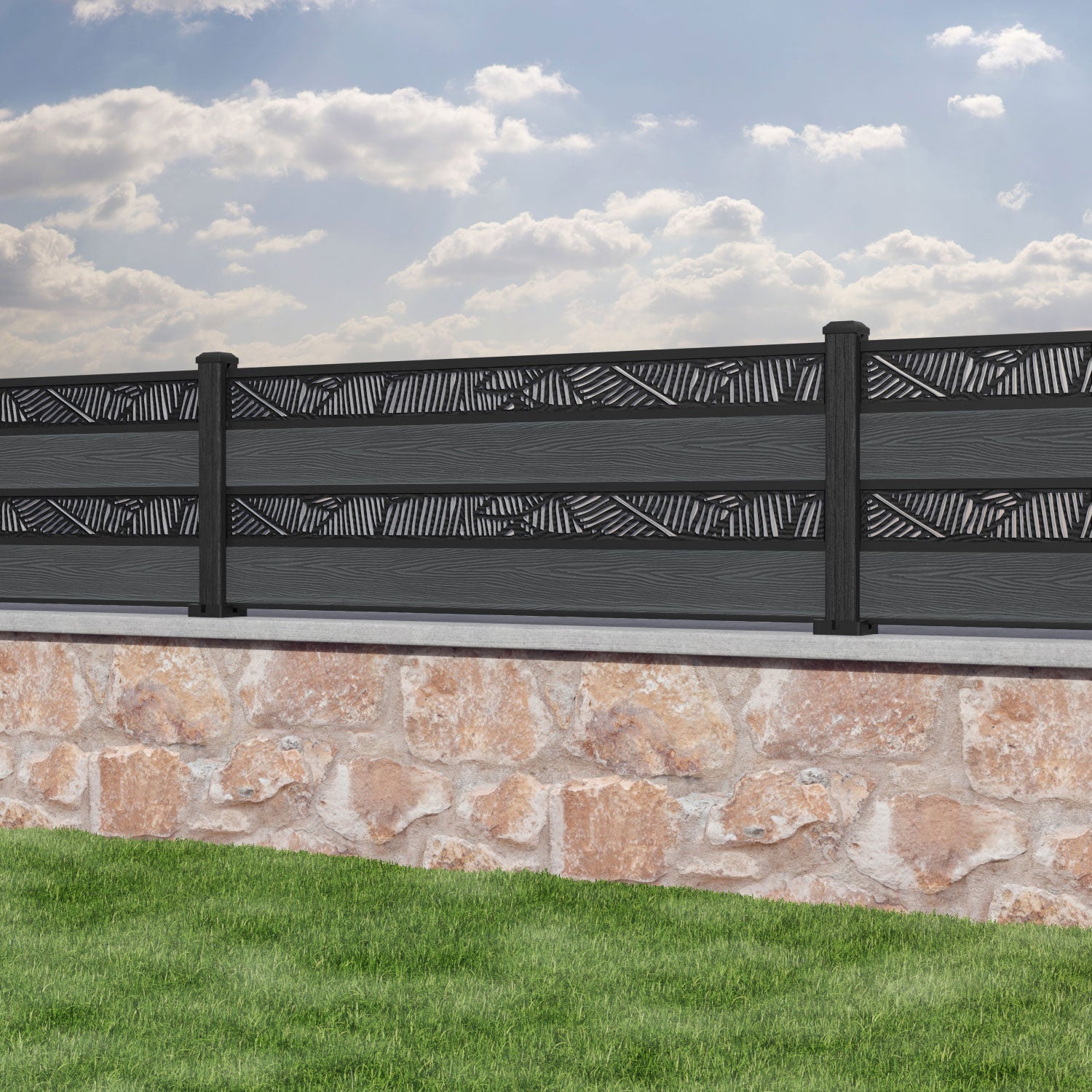 Classic Feather Split Screen Fence Panel - Dark Grey - with our composite posts