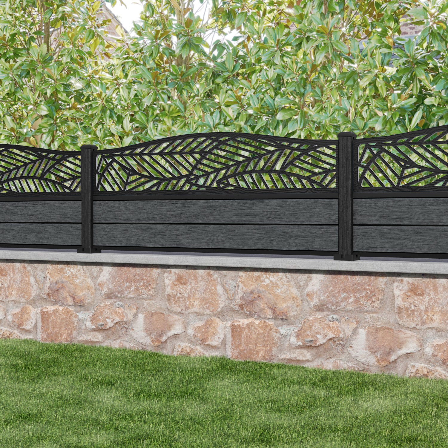 Fusion Habitat Curved Top Fence Panel - Dark Grey - with our composite posts