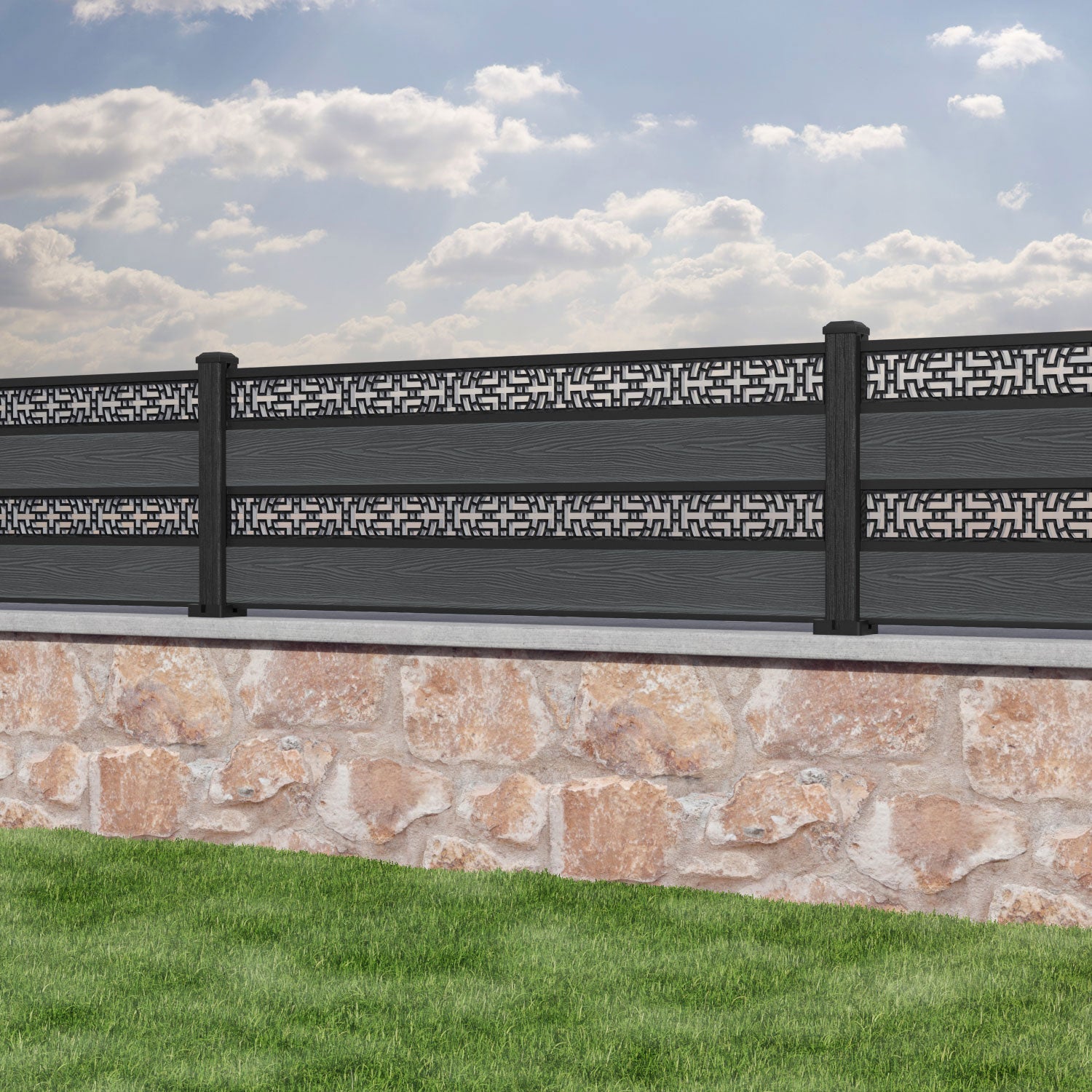 Classic Kumo Split Screen Fence Panel - Dark Grey - with our composite posts