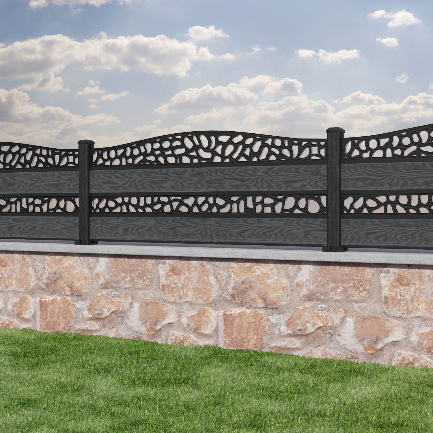Classic Pebble Curved Top Split Screen Fence Panel - Dark Grey - with our composite posts