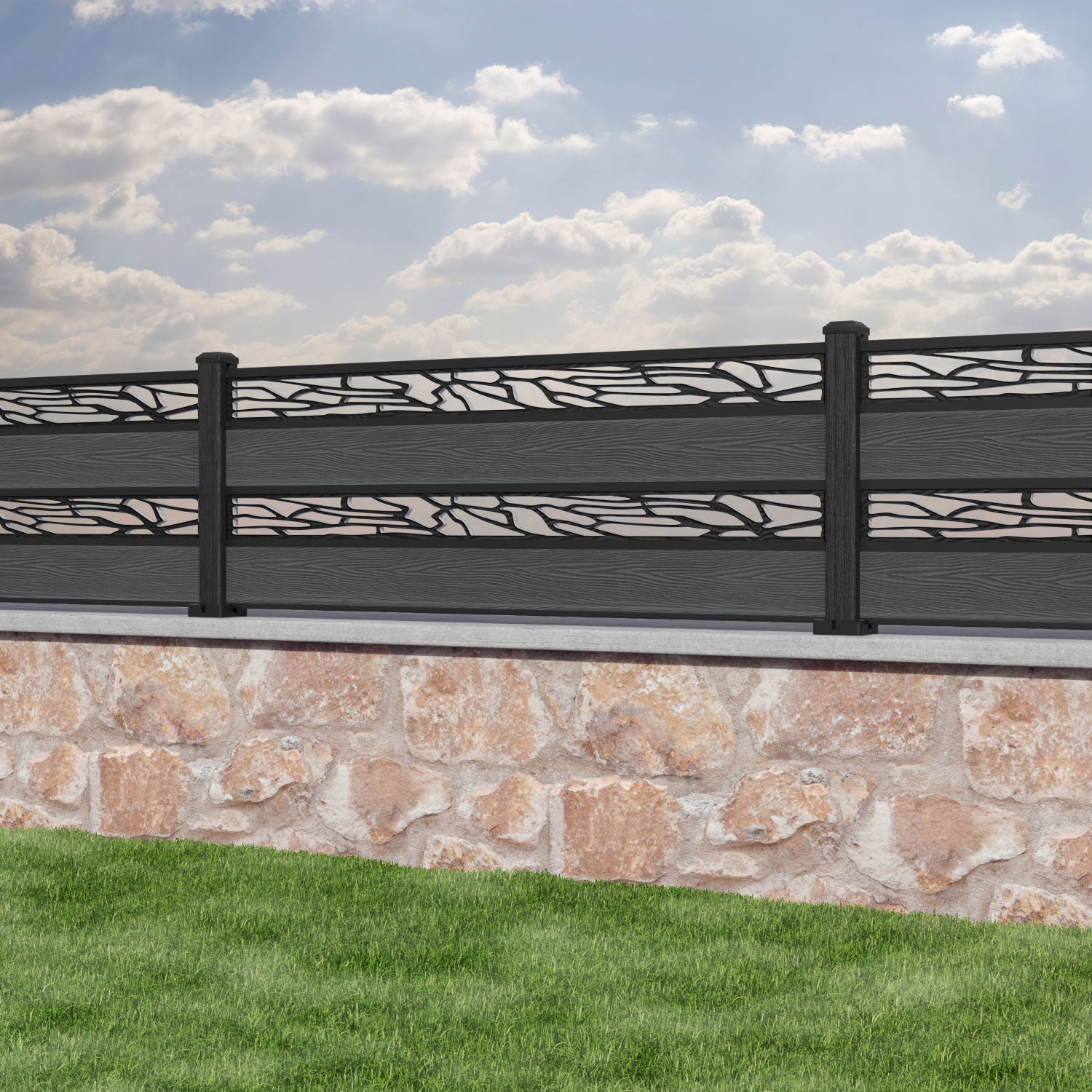 Classic Shatter Split Screen Fence Panel - Dark Grey - with our composite posts