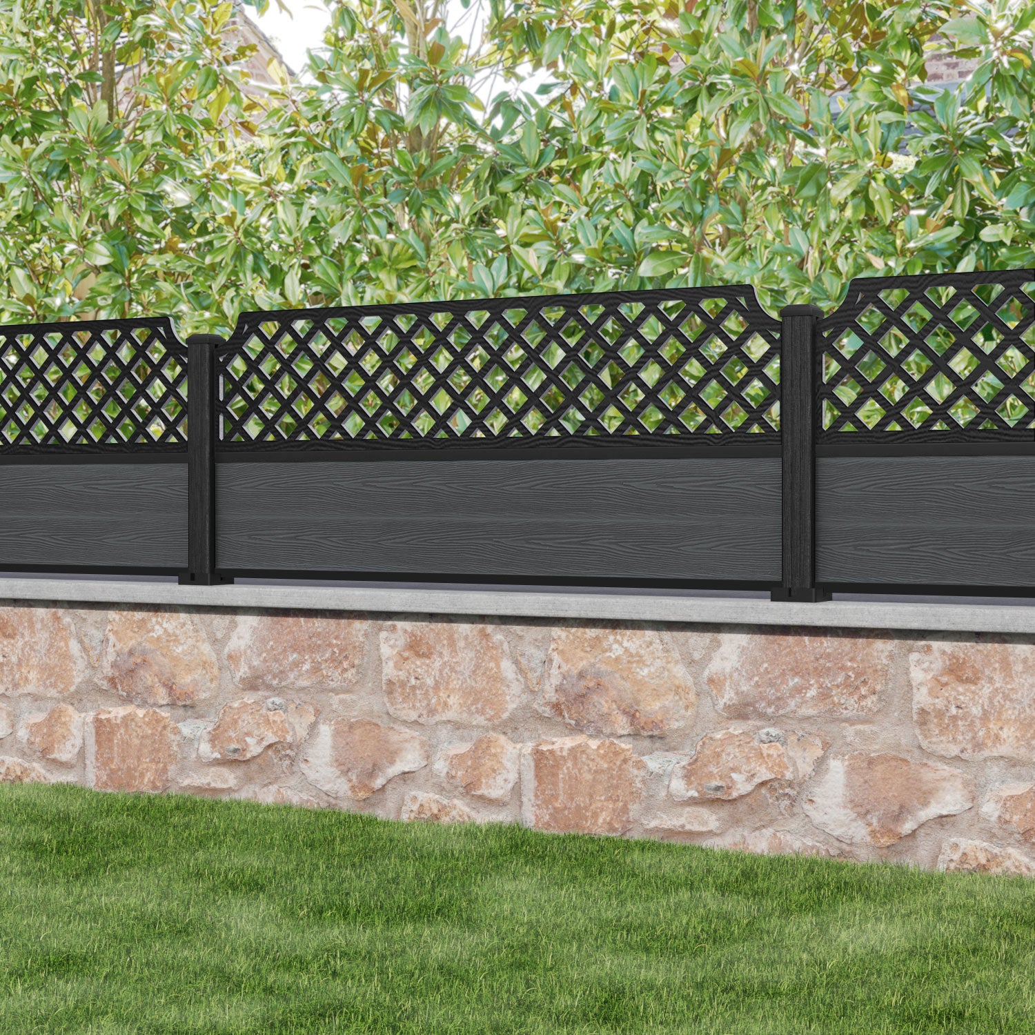 Classic Regal Hive Fence Panel - Dark Grey - with our composite posts