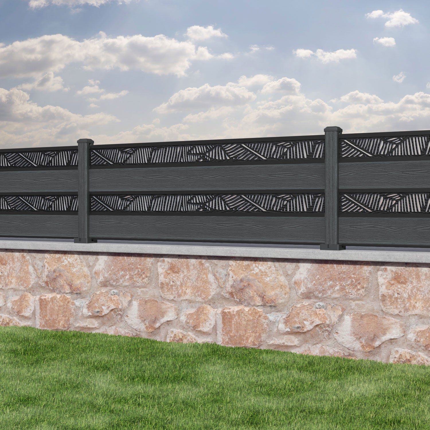 Classic Feather Split Screen Fence Panel - Dark Grey - with our composite posts