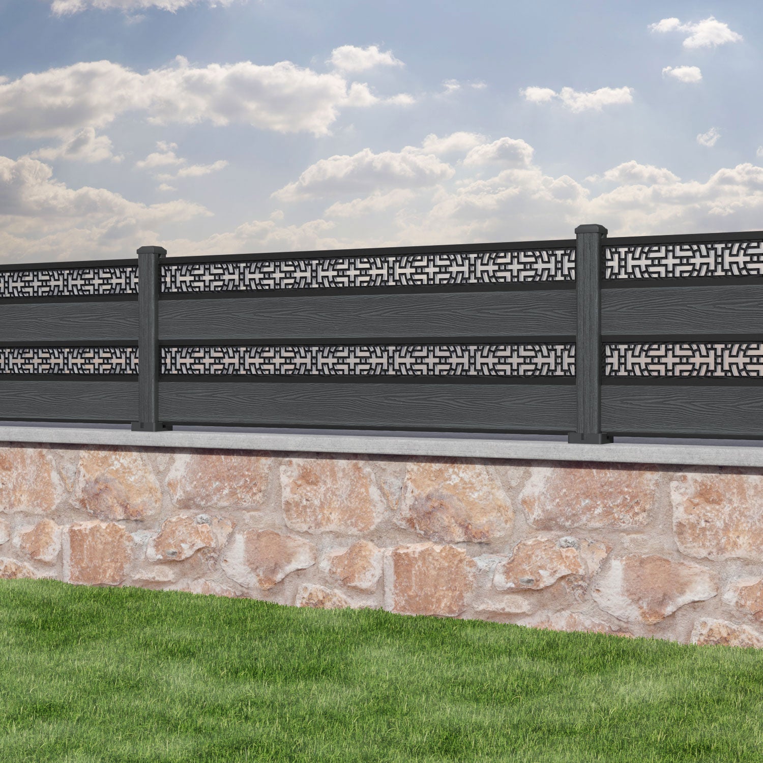 Classic Kumo Split Screen Fence Panel - Dark Grey - with our composite posts