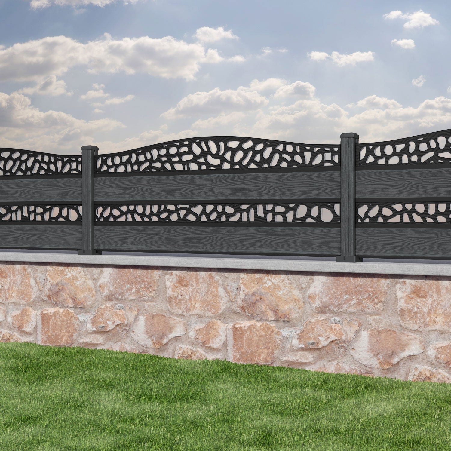 Classic Pebble Curved Top Split Screen Fence Panel - Dark Grey - with our composite posts