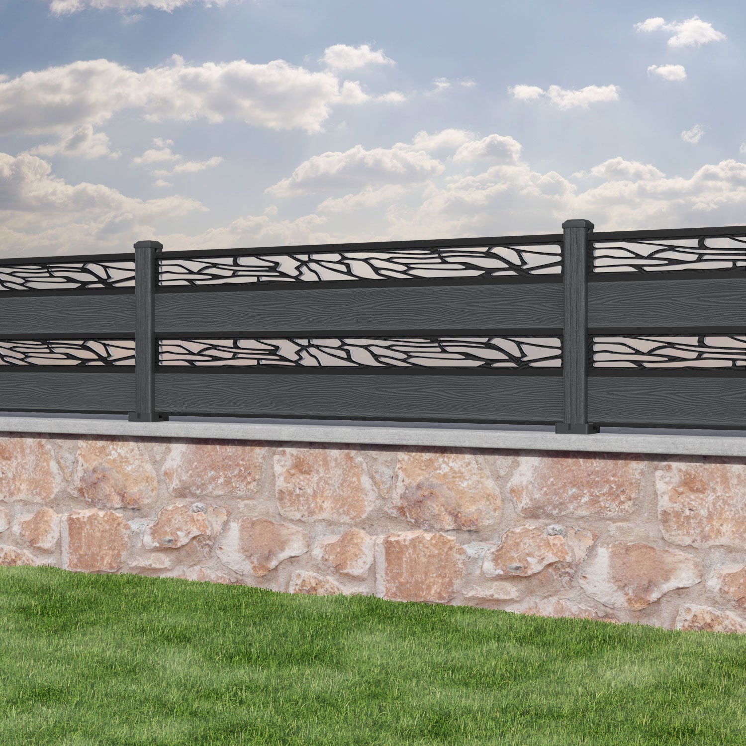 Classic Shatter Split Screen Fence Panel - Dark Grey - with our composite posts