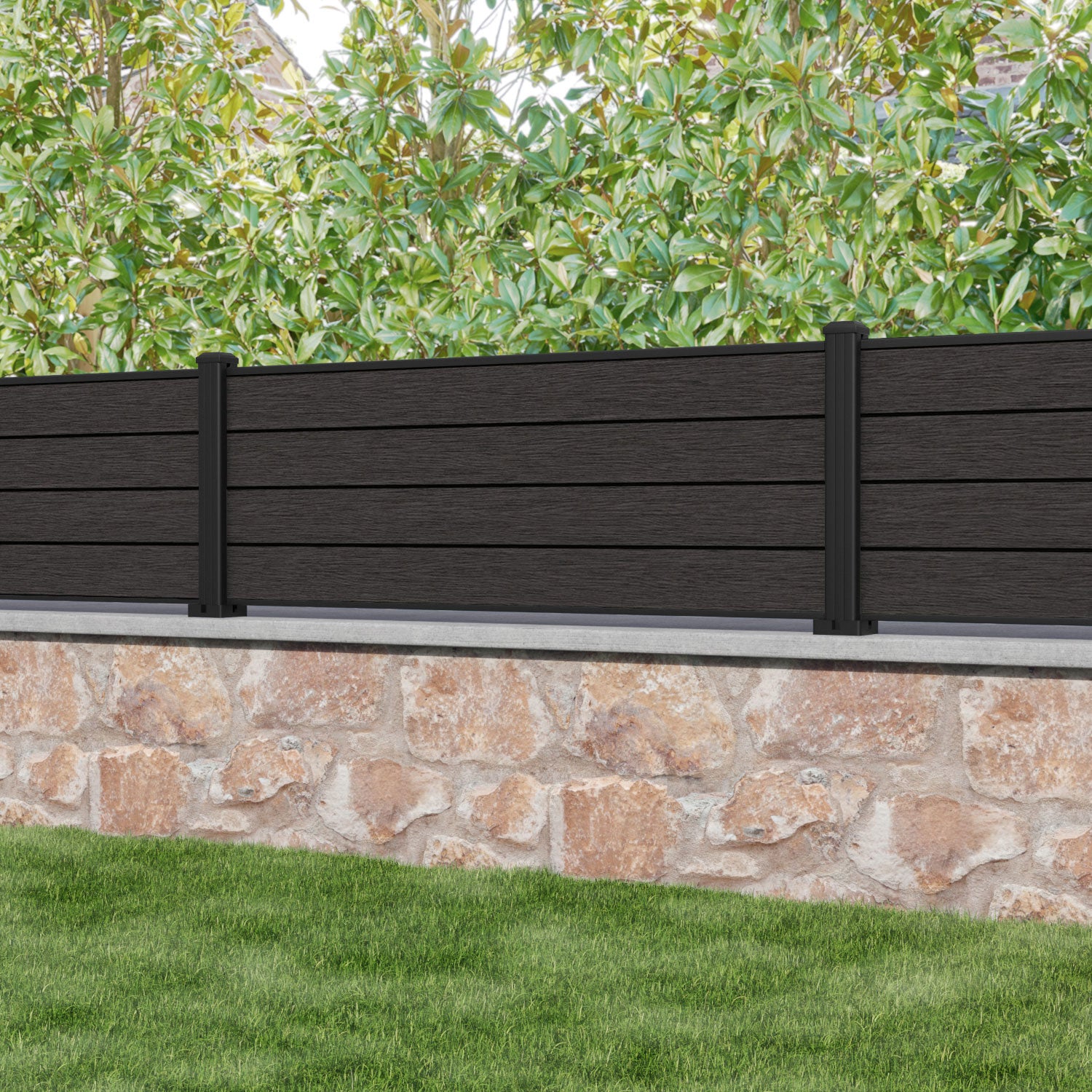 Fusion Fence Panel - Dark Oak - with our aluminium posts