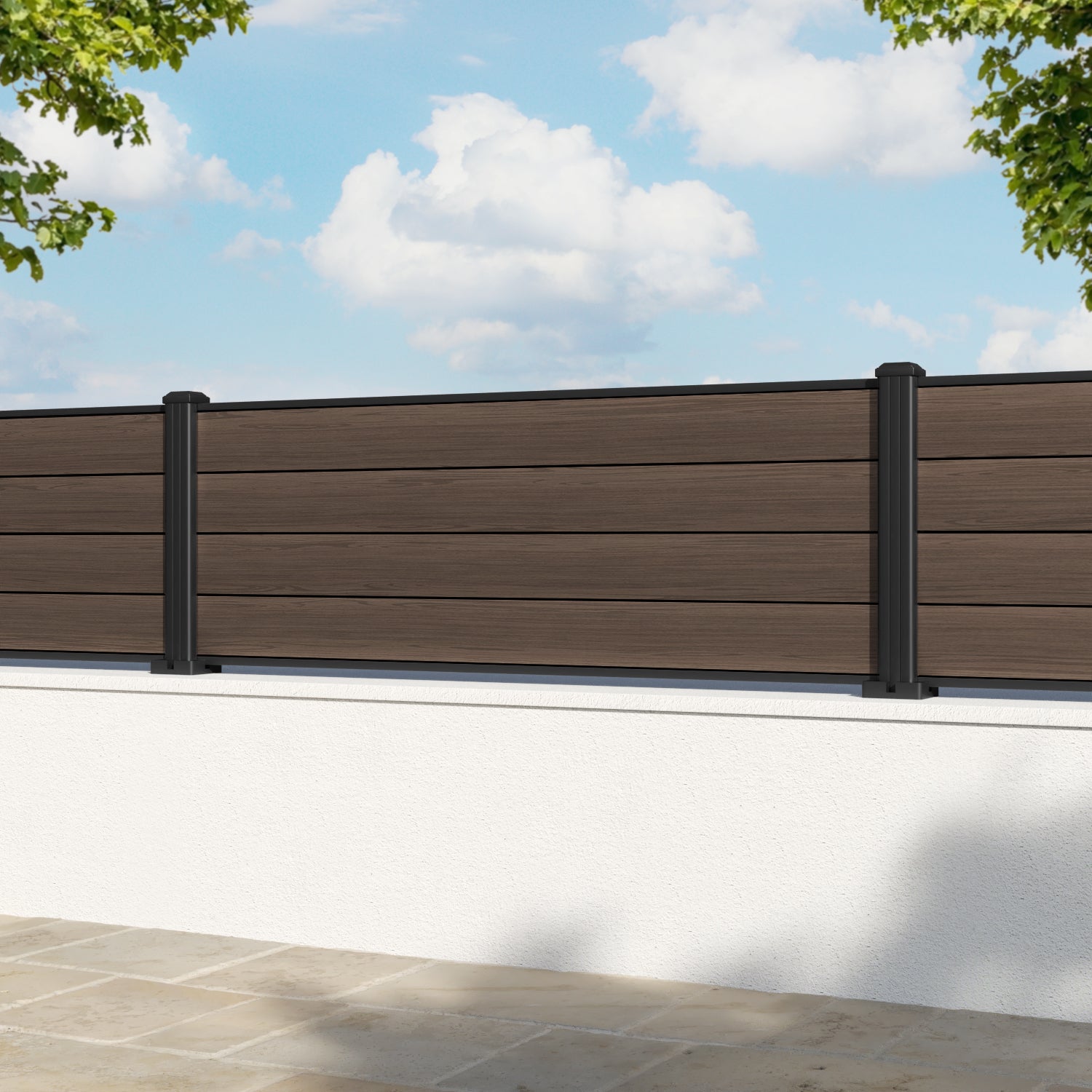 Gate Matching Aluminium Fence Panel - Dark Oak - with our aluminium posts