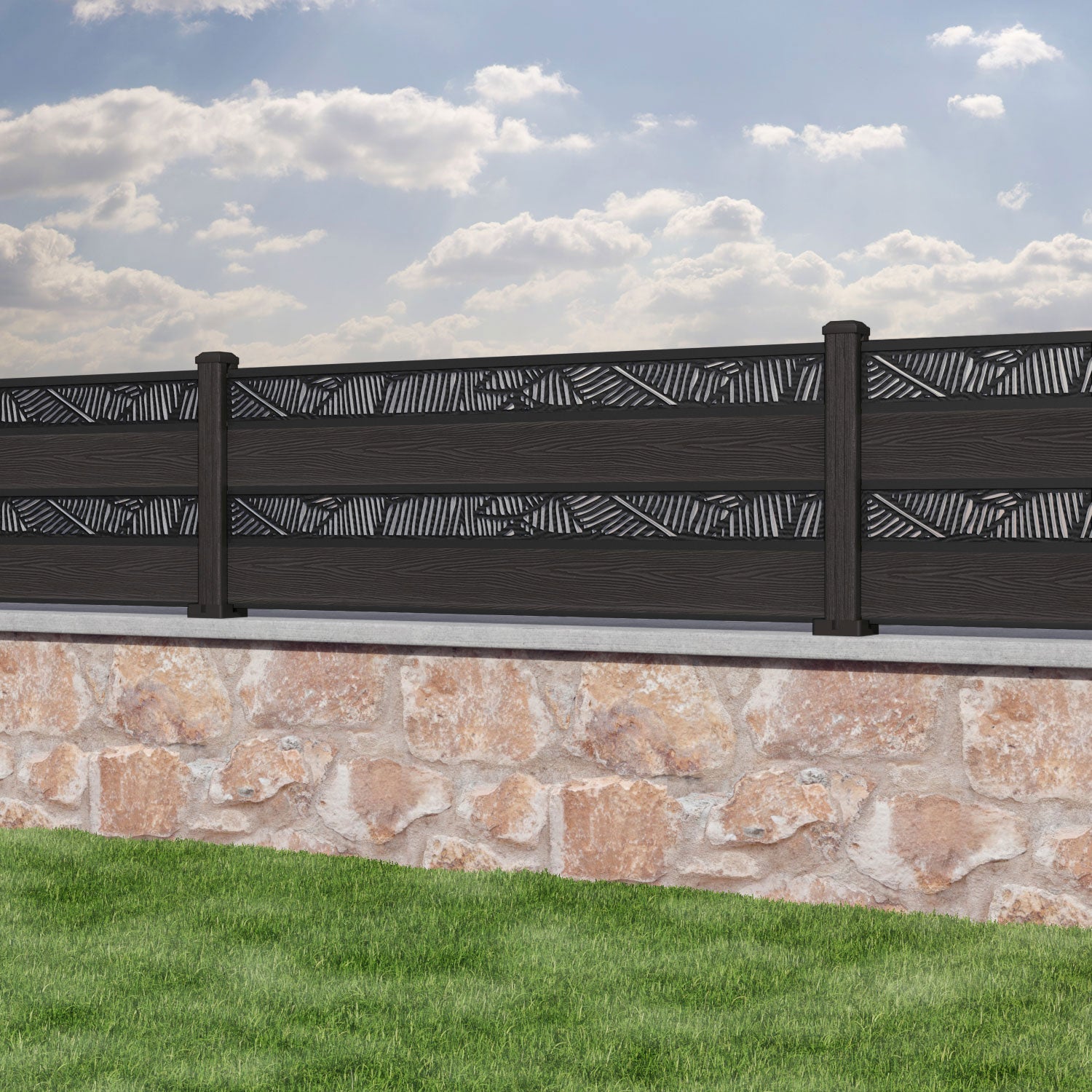 Classic Feather Split Screen Fence Panel - Dark Oak - with our composite posts