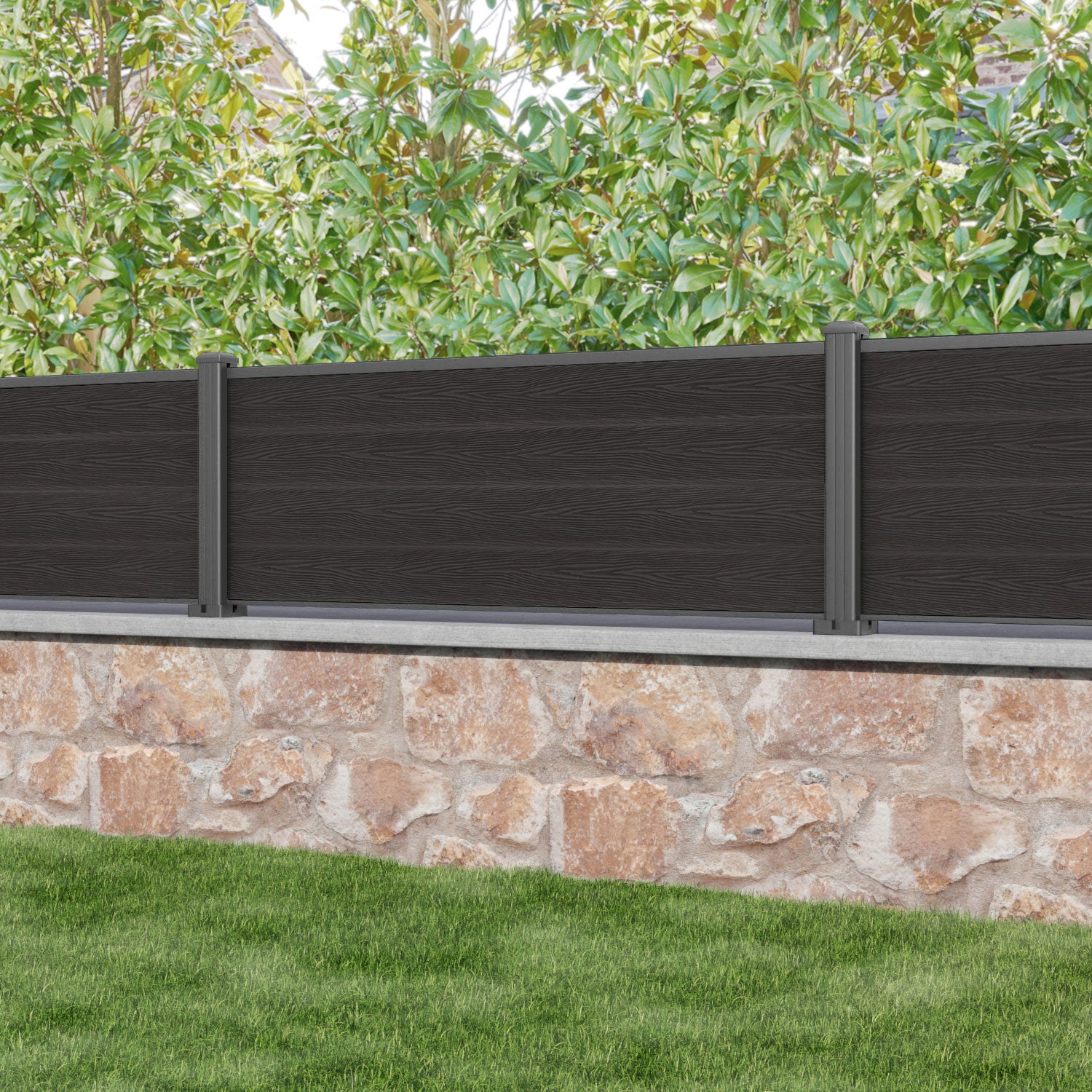 Classic Fence Panel - Dark Oak - with our aluminium posts